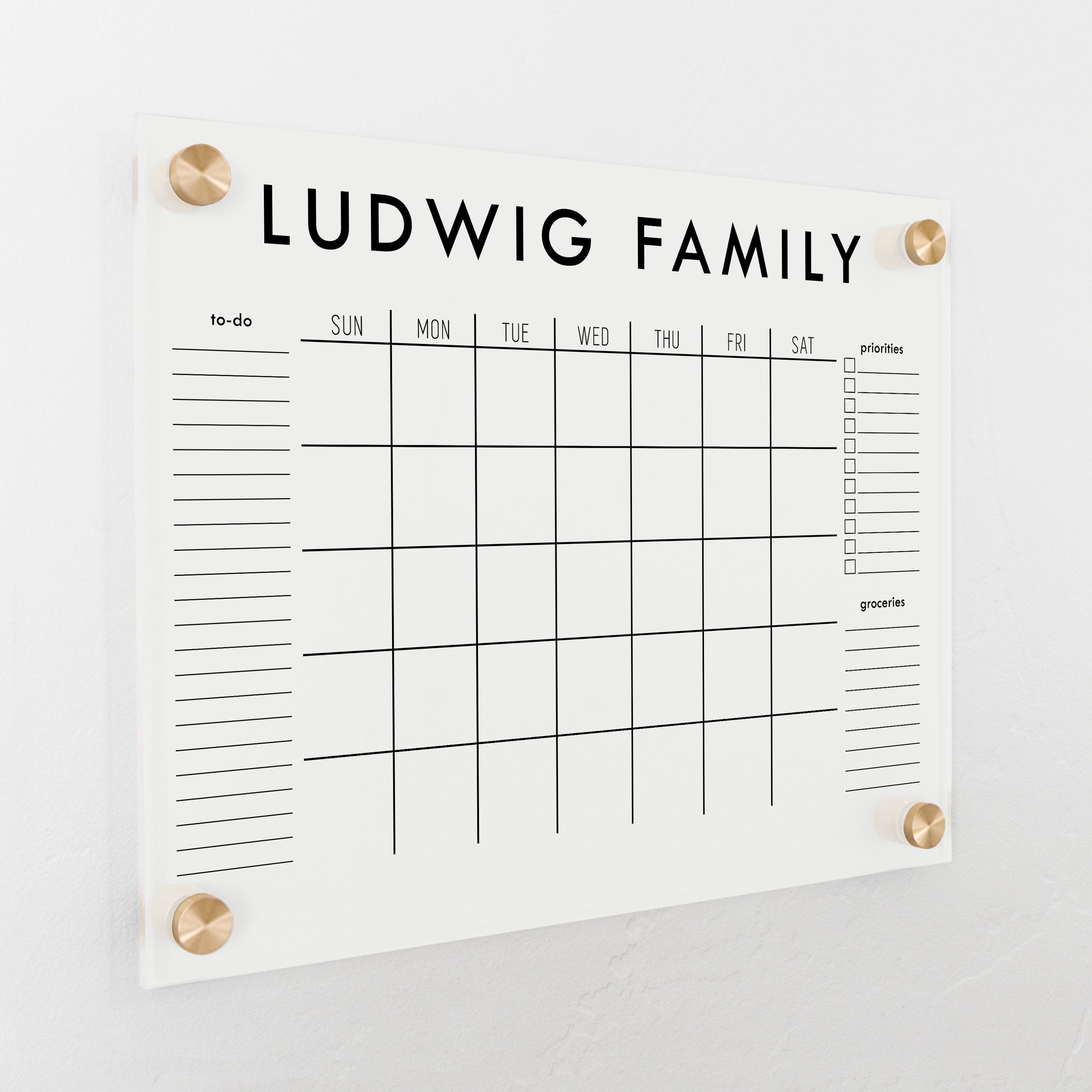 Monthly Frosted Acrylic Calendar + 3 Sections | Horizontal Madi