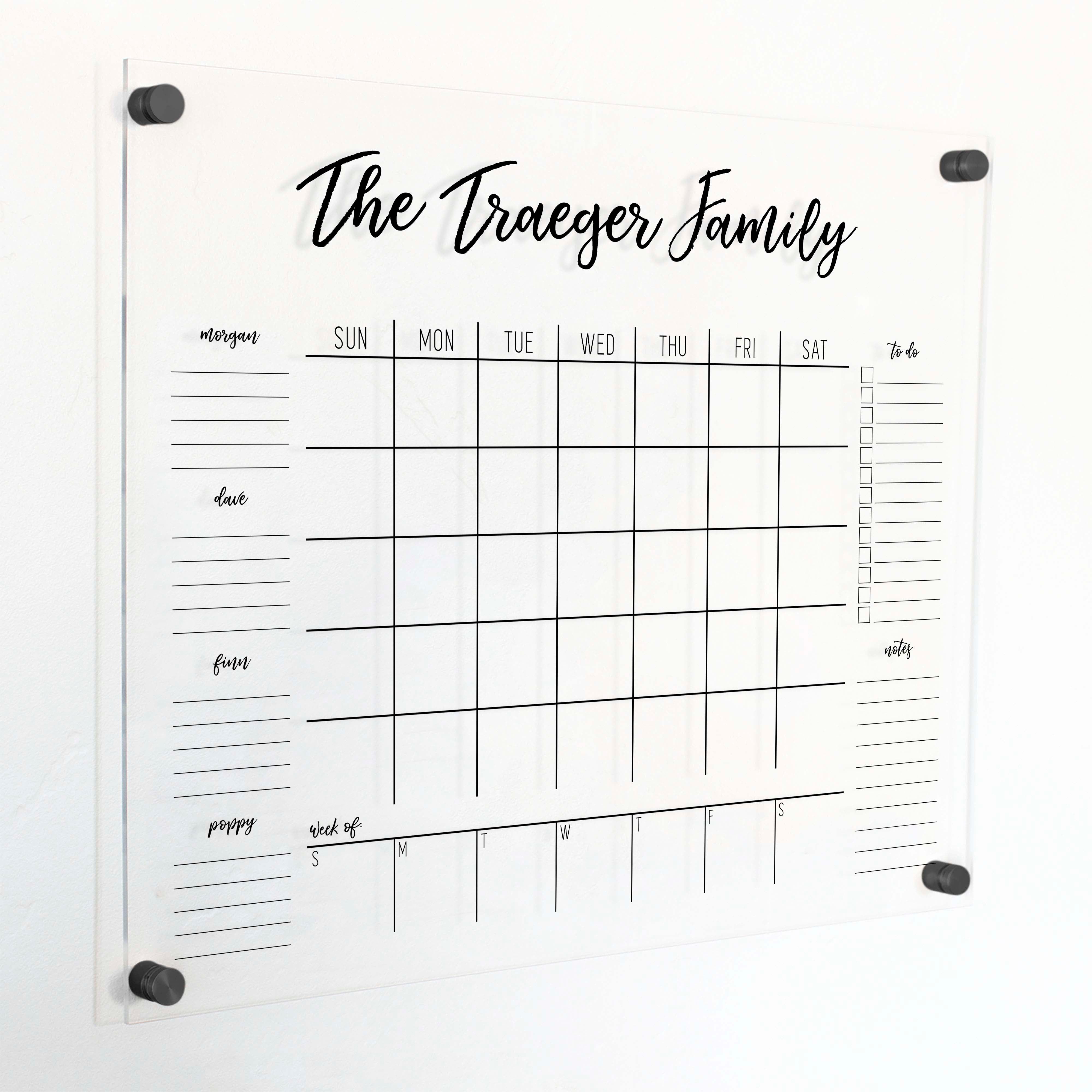 Week & Month Acrylic Calendar + 6 Sections | Horizontal Traeger