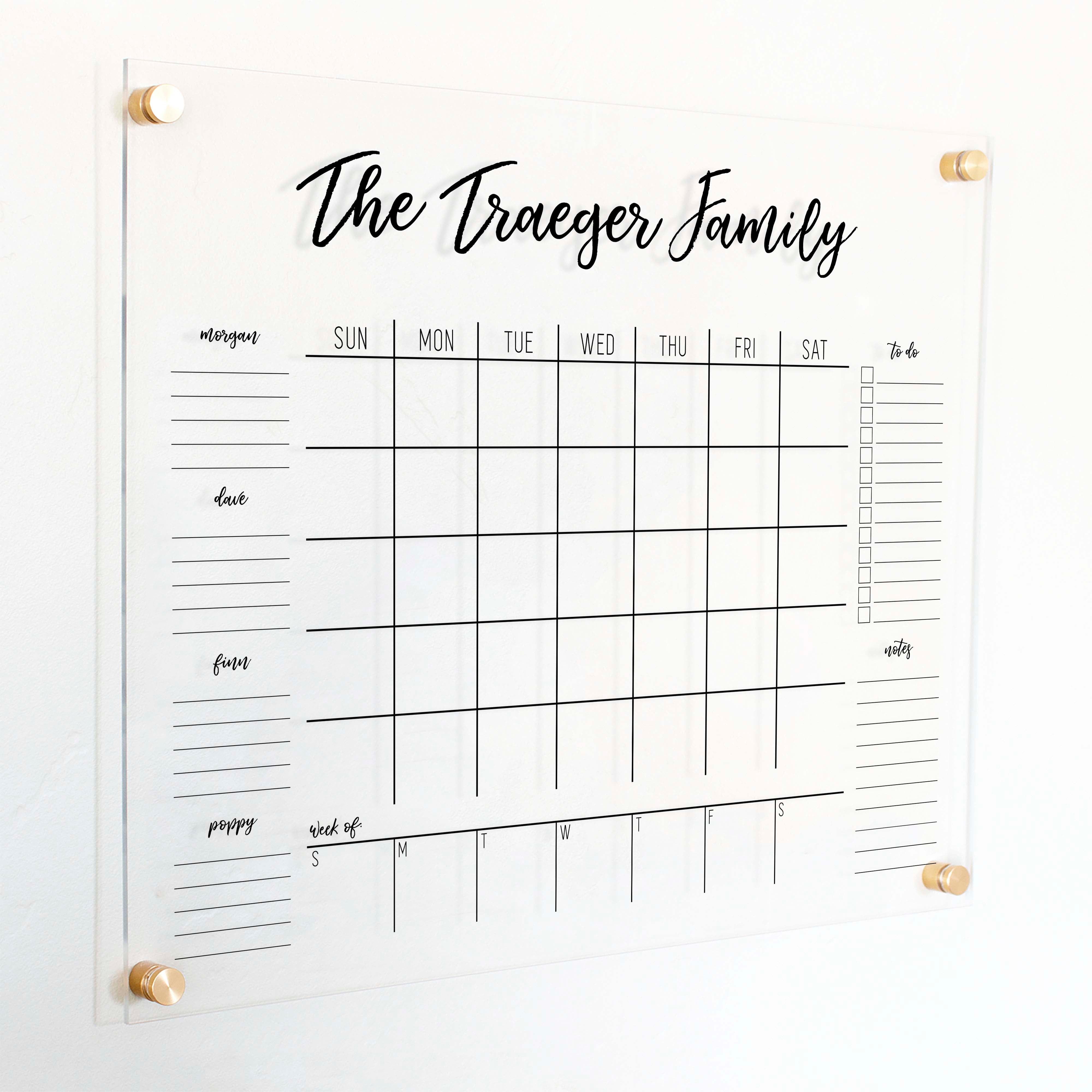 Week & Month Acrylic Calendar + 6 Sections | Horizontal Traeger