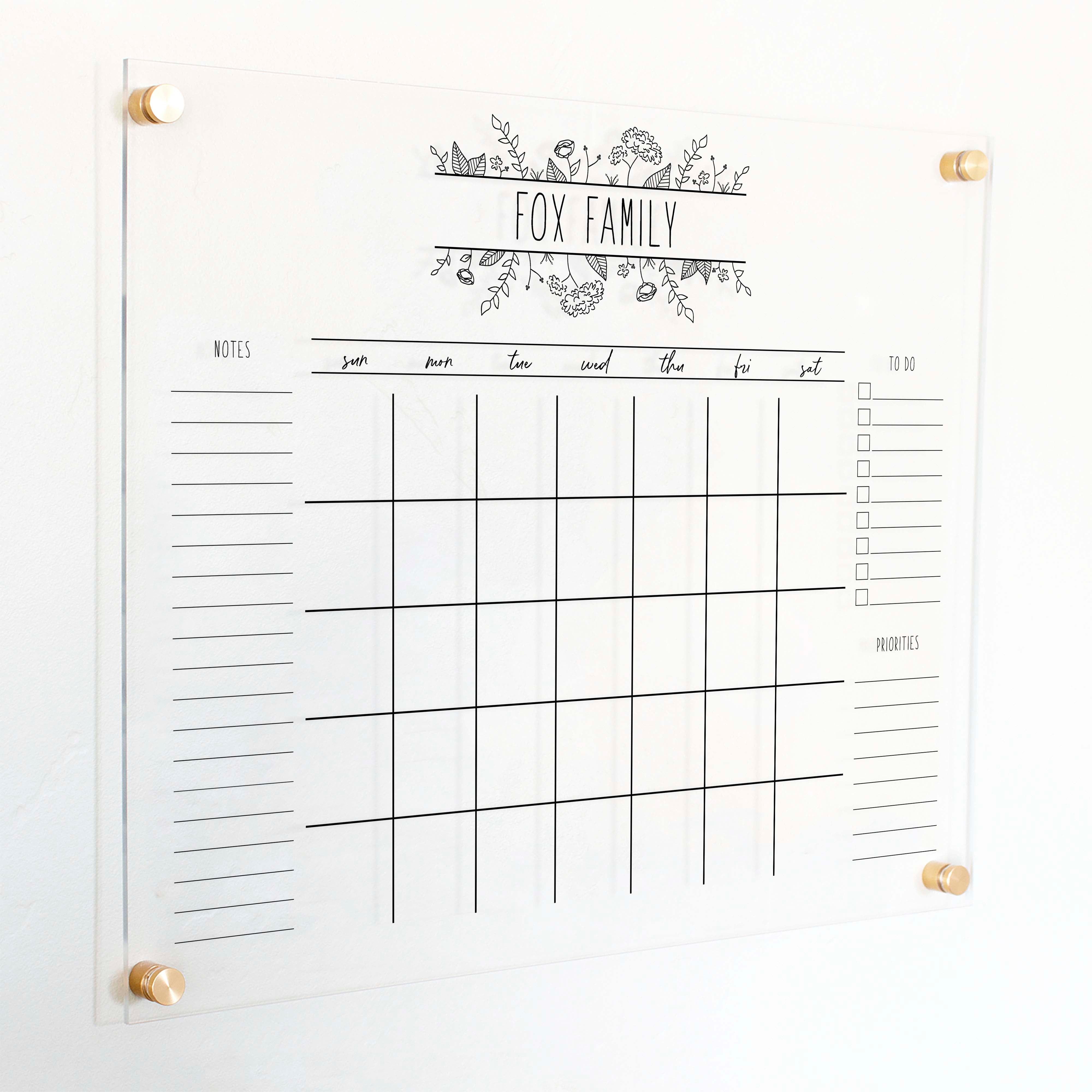 Monthly Acrylic Calendar + 3 Sections | Horizontal Lucy