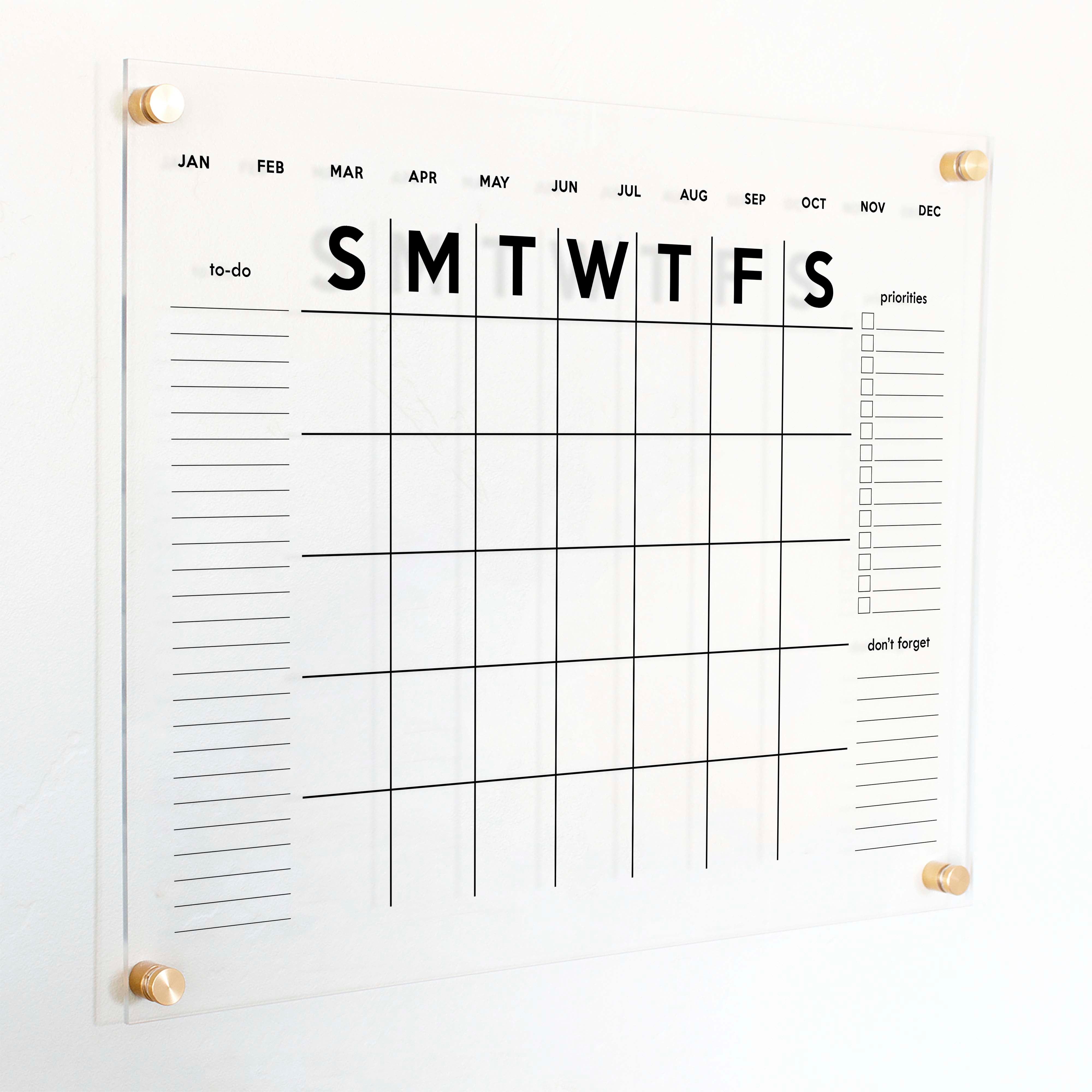 Monthly Acrylic Calendar + 3 Sections | Horizontal Minimalist