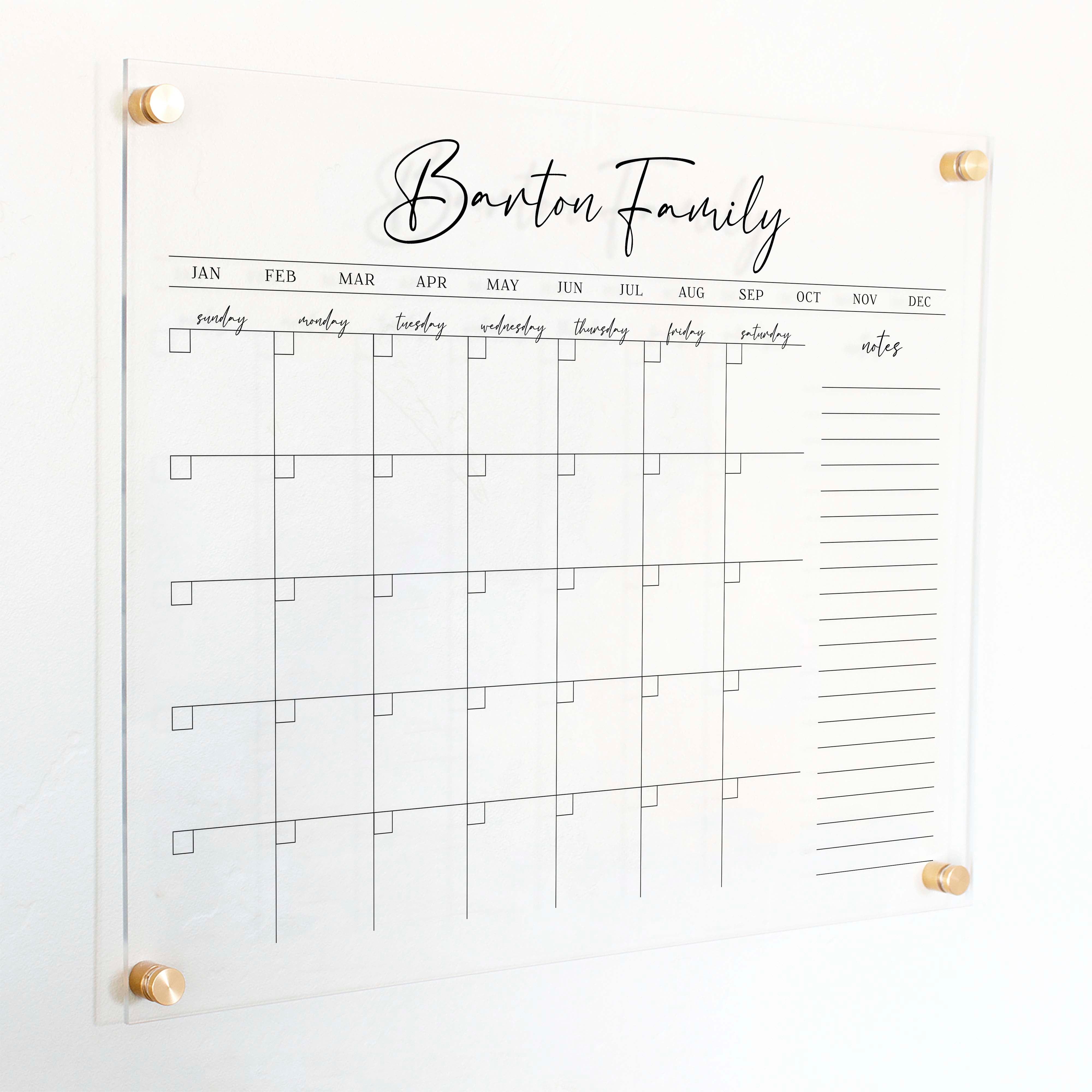 Monthly Acrylic Calendar + 1 Section | Horizontal Pennington