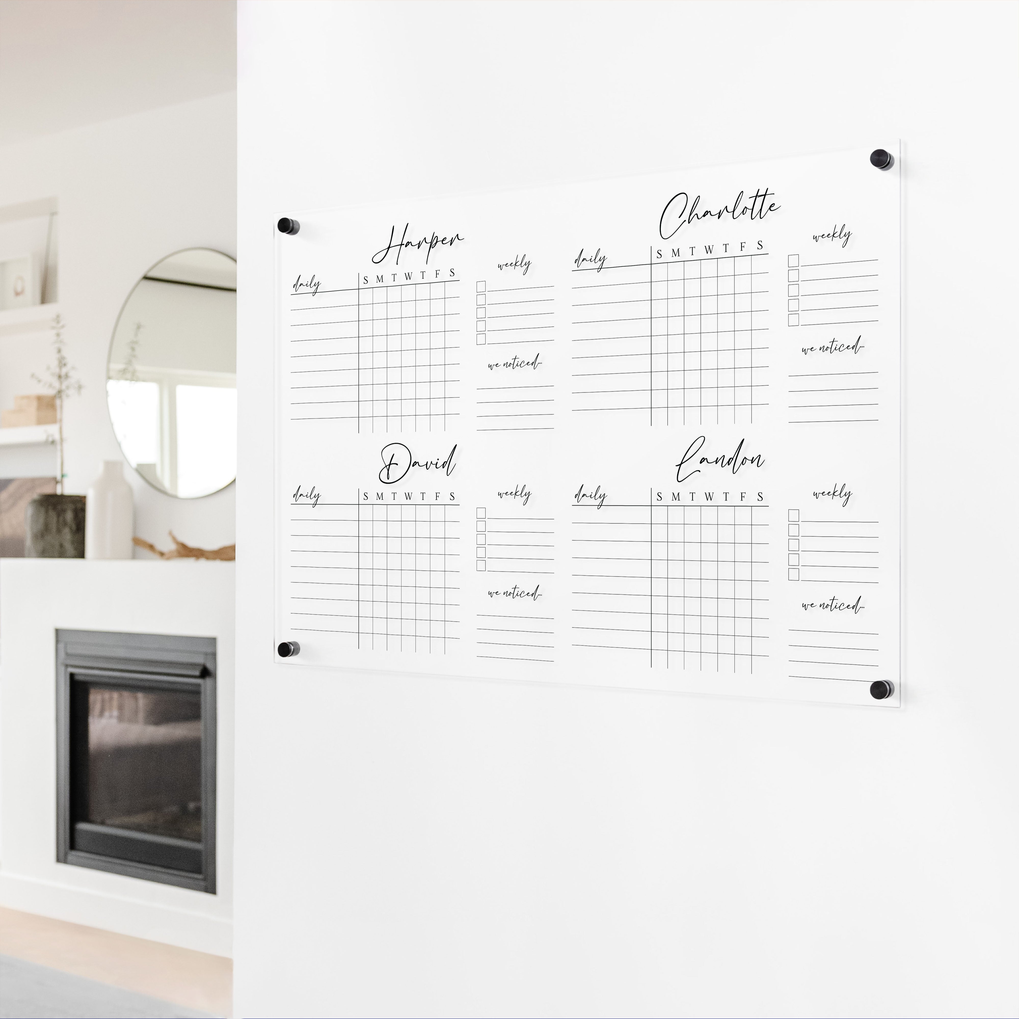 4 Person Acrylic Chore Chart | Horizontal Pennington