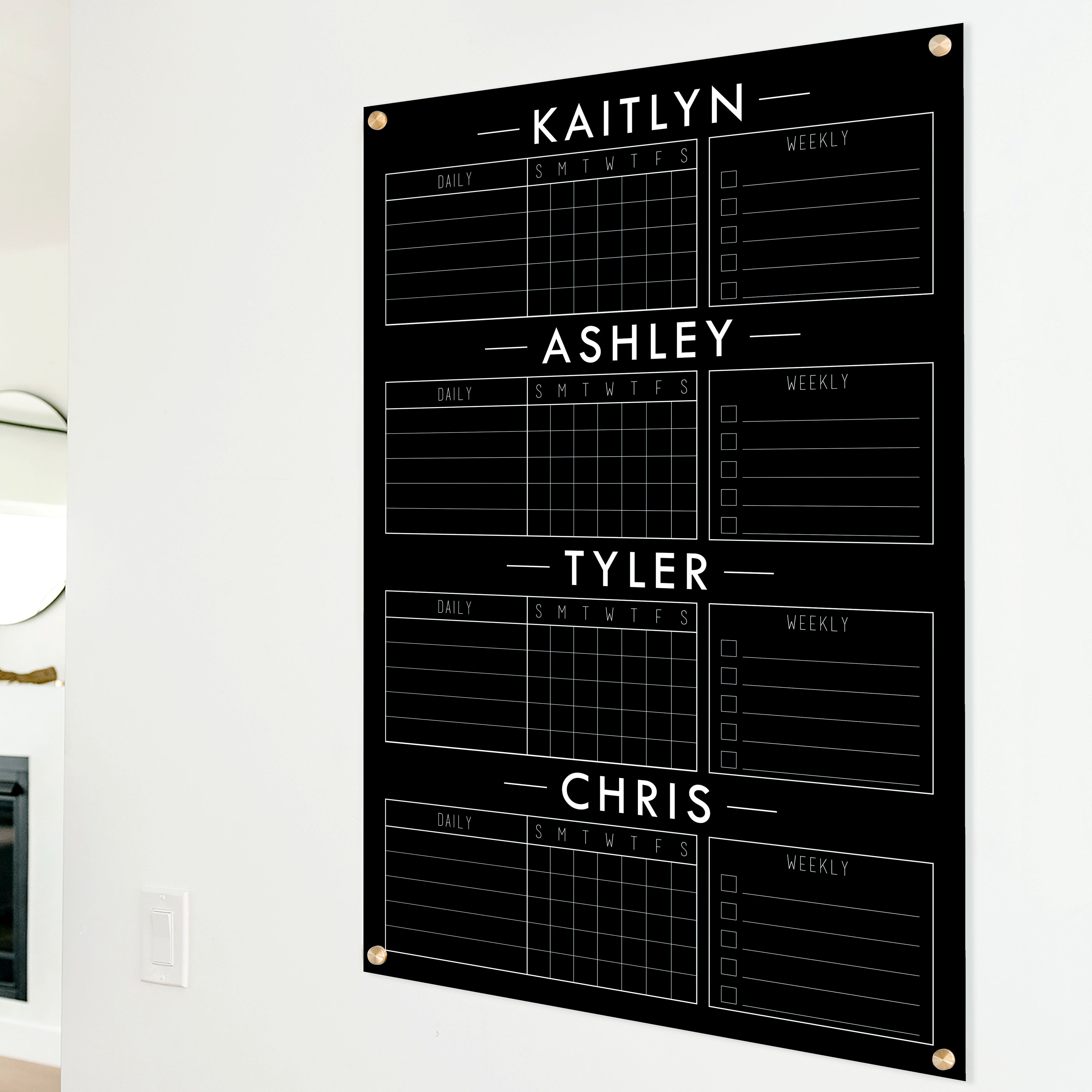 4 Child Black Acrylic Chore Chart | Vertical Craig