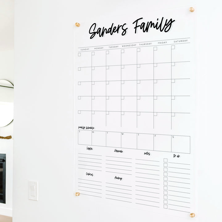 Week & Month Acrylic Calendar + 6 Sections | Vertical Monica