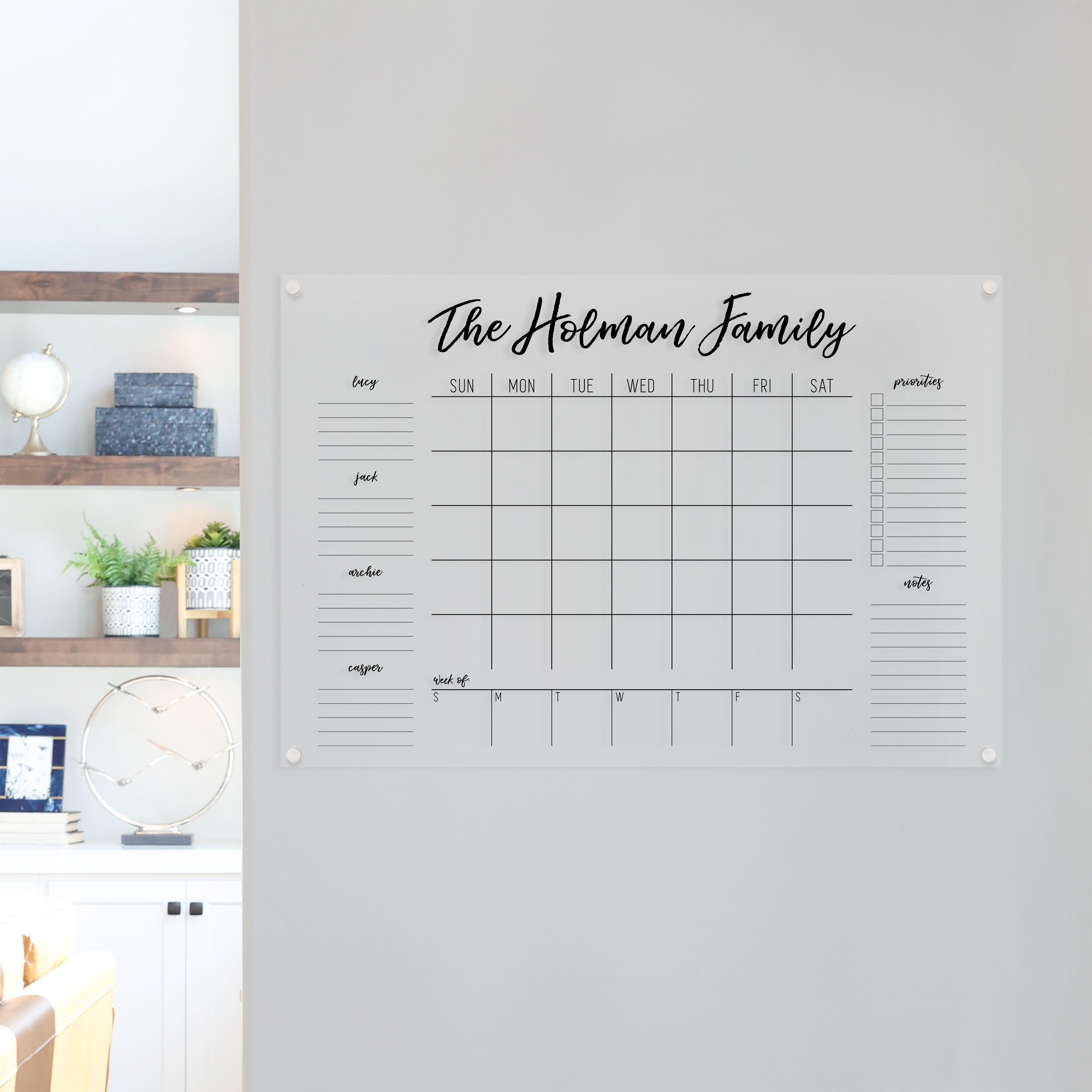 Week & Month Acrylic Calendar + 6 Sections | Horizontal Traeger