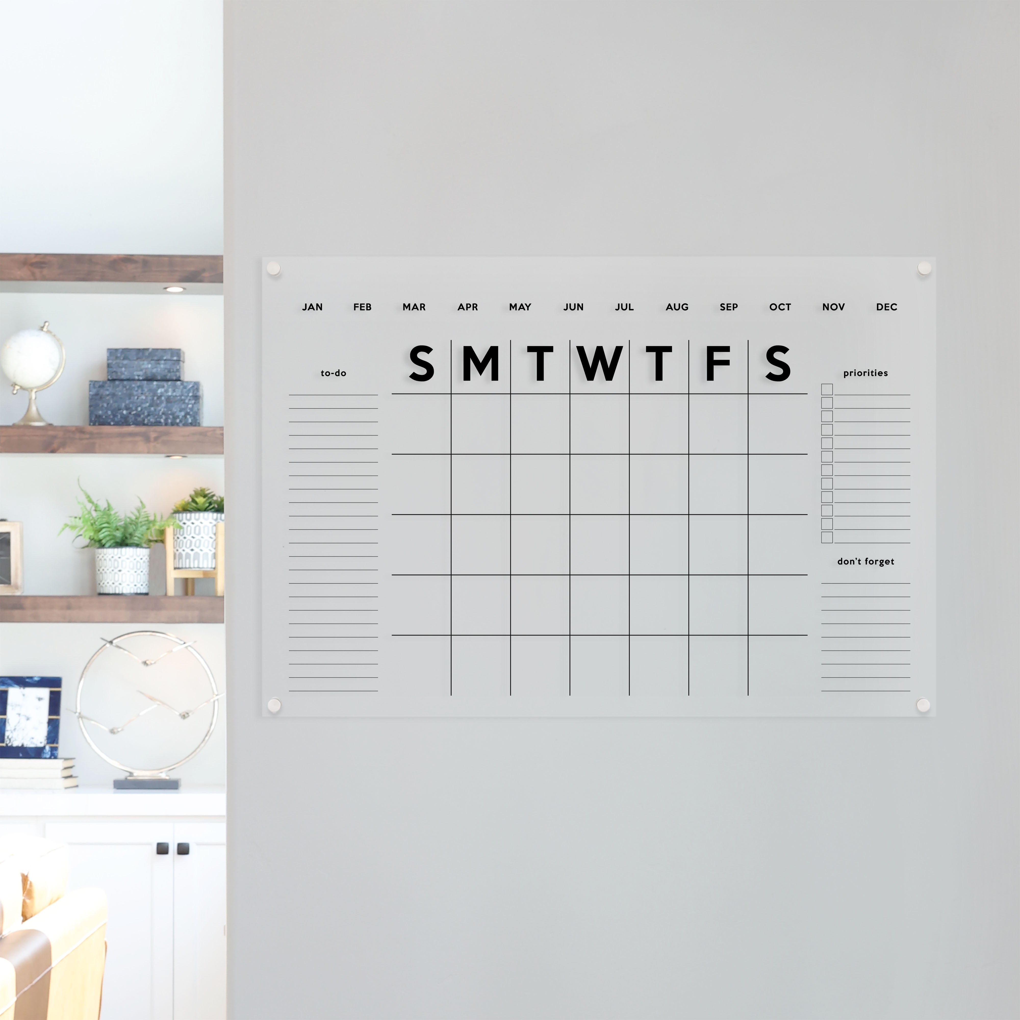 Monthly Acrylic Calendar + 3 Sections | Horizontal Minimalist