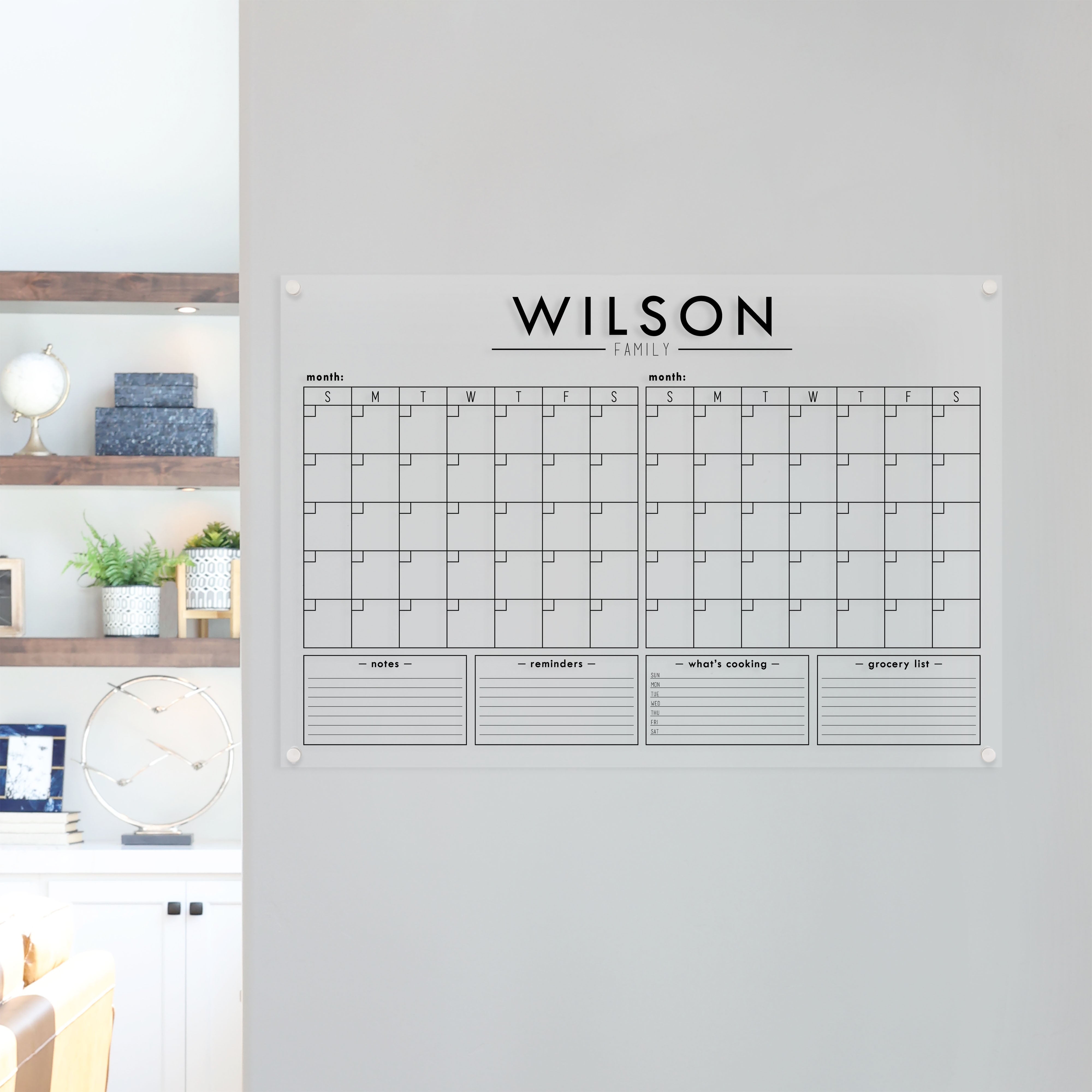 2 Month Acrylic Calendar + 4 Sections | Horizontal Craig