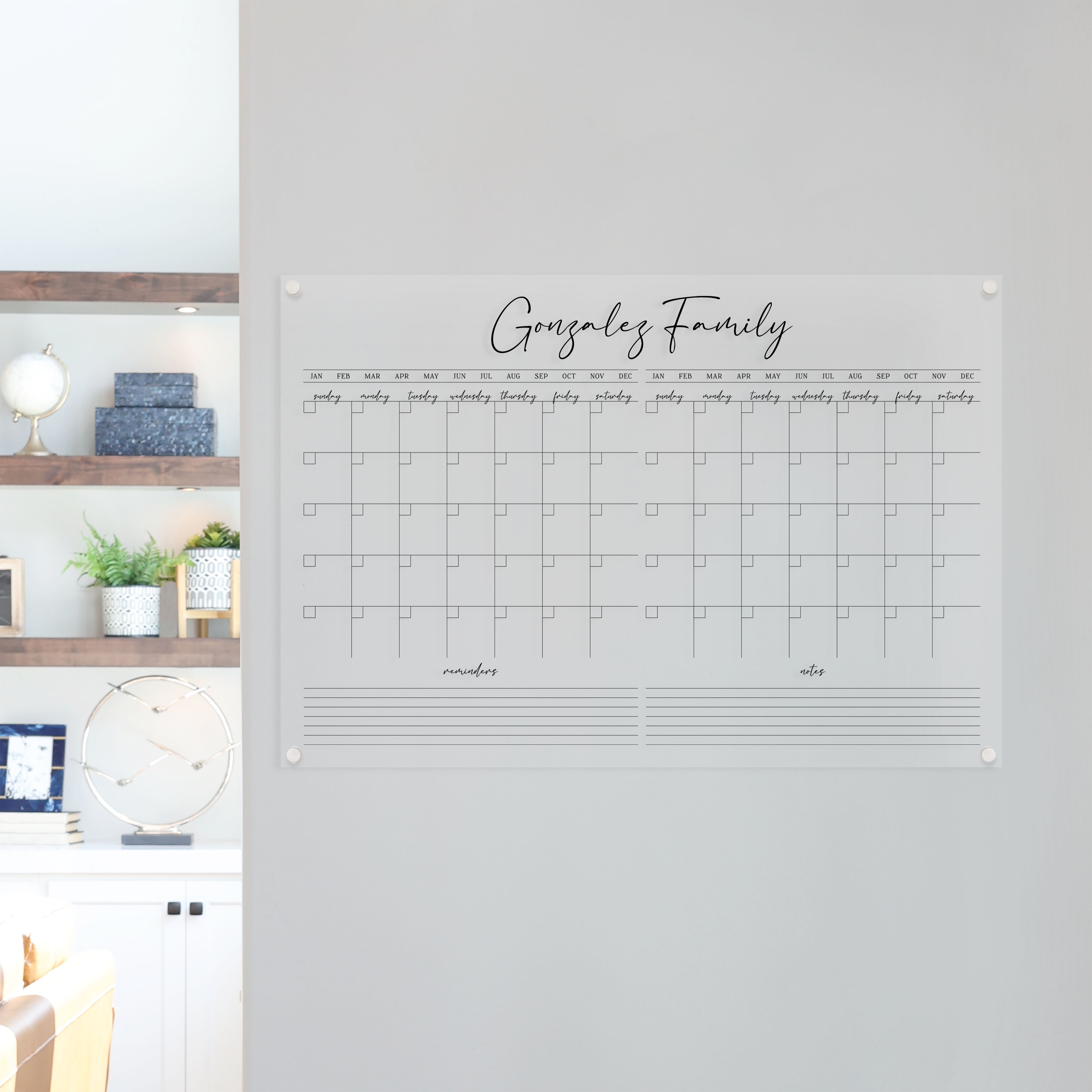 2 Month Acrylic Calendar + 2 Sections | Horizontal Pennington