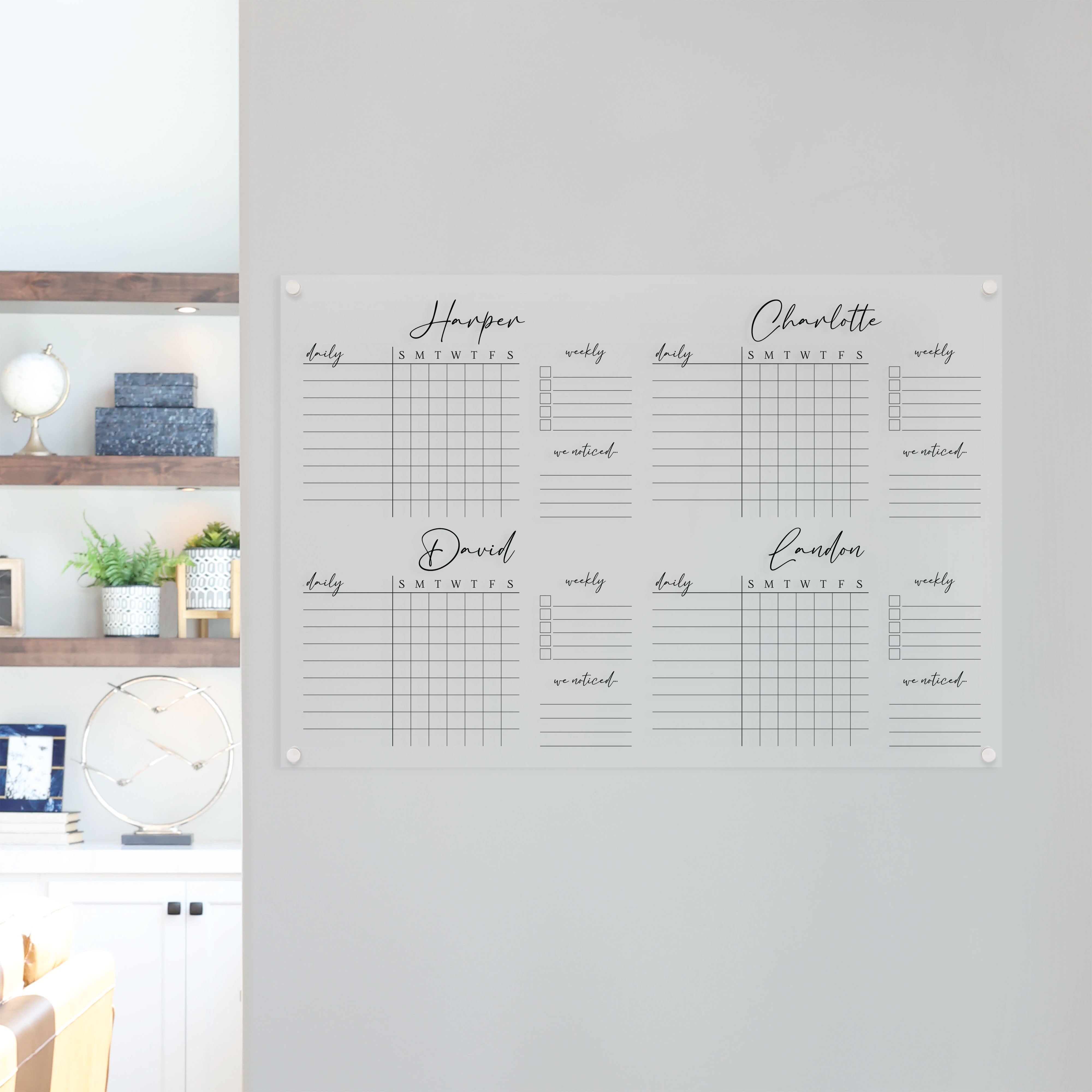 4 Person Acrylic Chore Chart | Horizontal Pennington