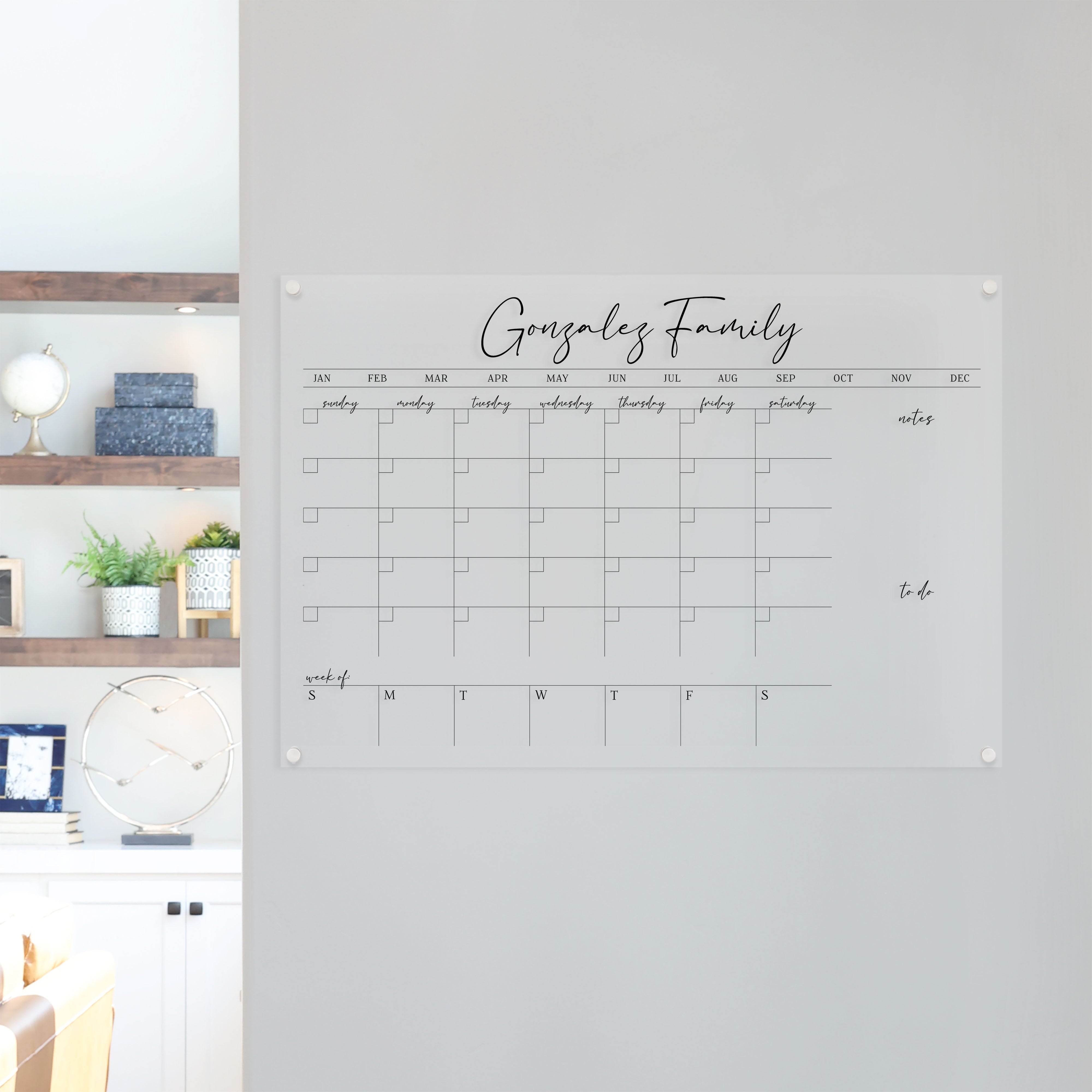 Week & Month Acrylic Calendar + 2 Sections | Horizontal Pennington
