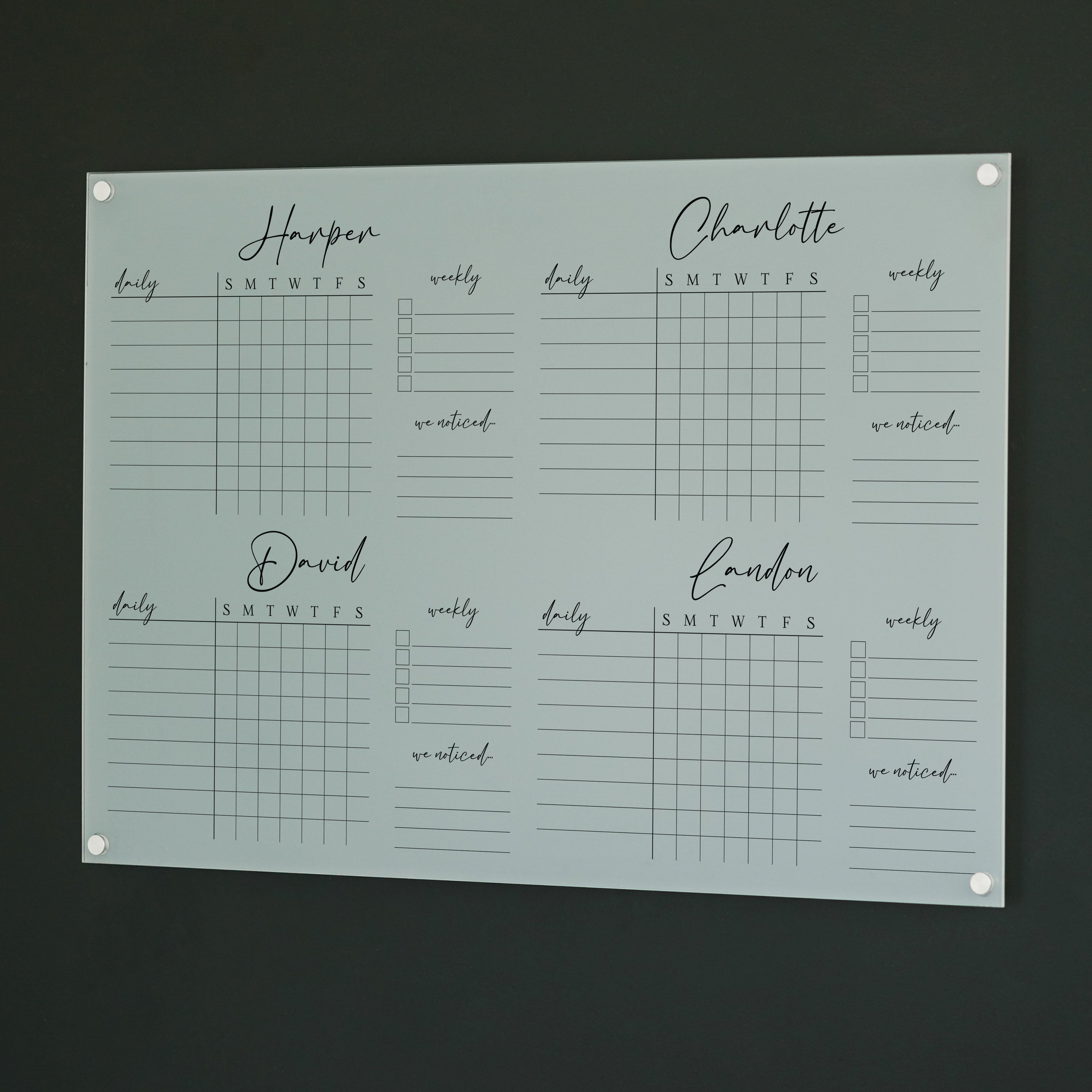 4 Person Frosted Acrylic Chore Chart | Horizontal Pennington