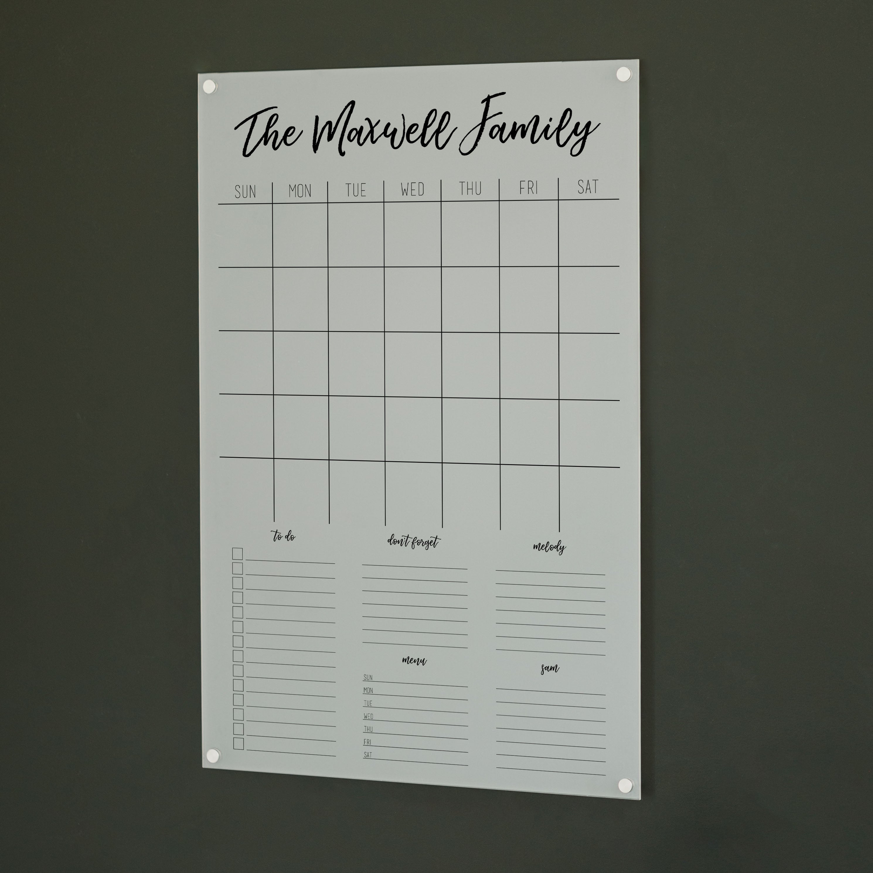 Monthly Frosted Acrylic Calendar + 5 Sections | Vertical Traeger