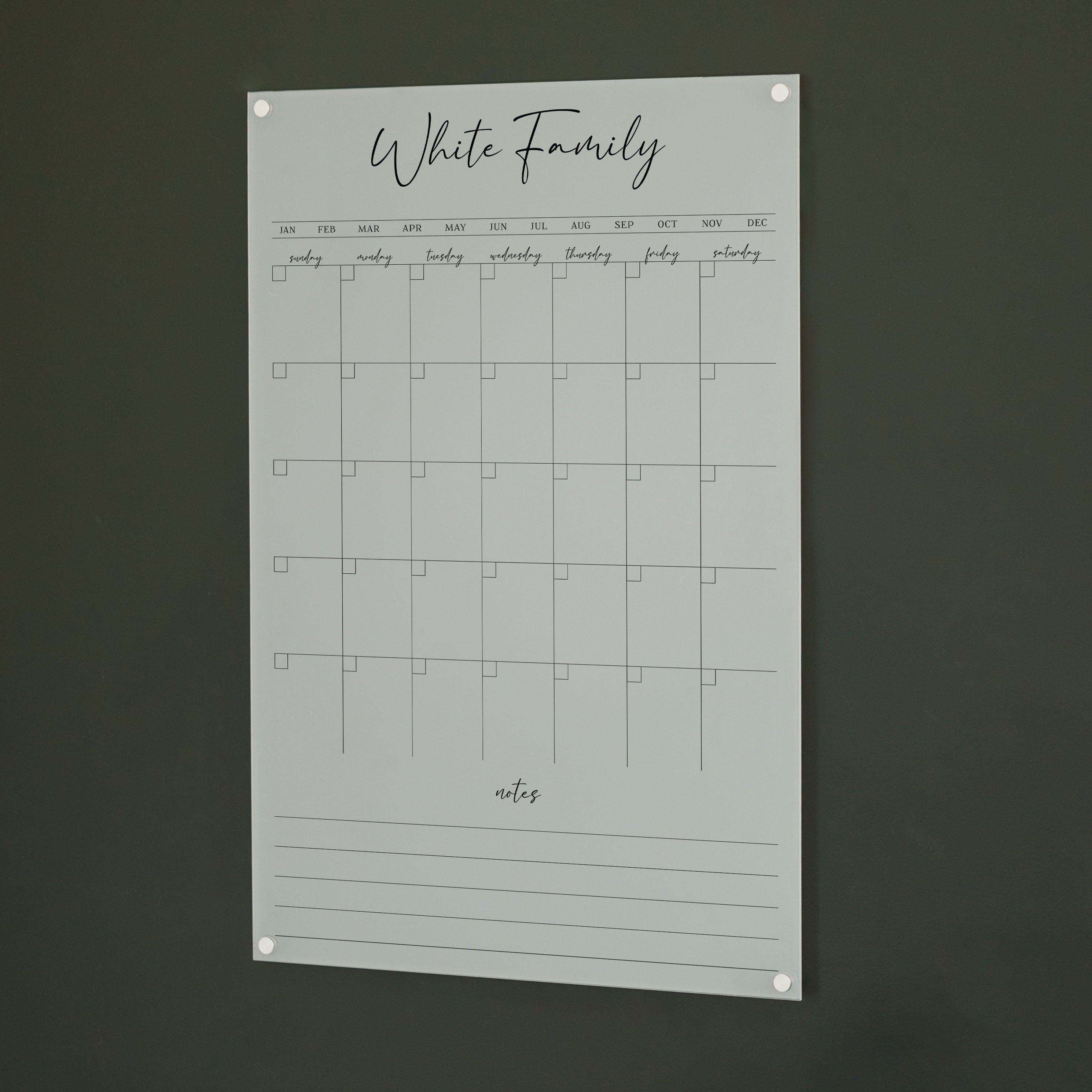 Monthly Frosted Acrylic Calendar + 1 Section | Vertical Pennington