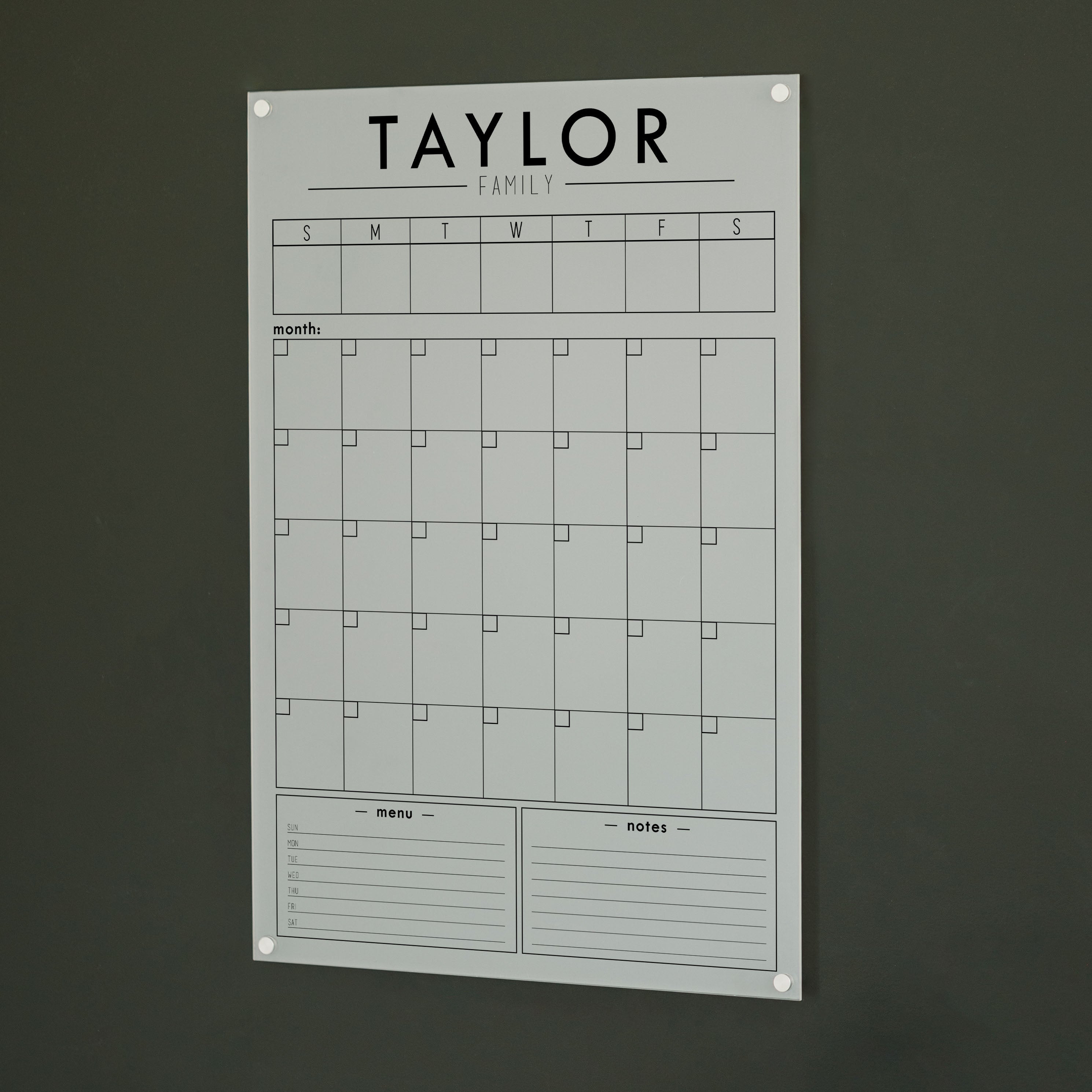 Week & Month Frosted Acrylic Calendar + 2 Sections | Vertical Craig