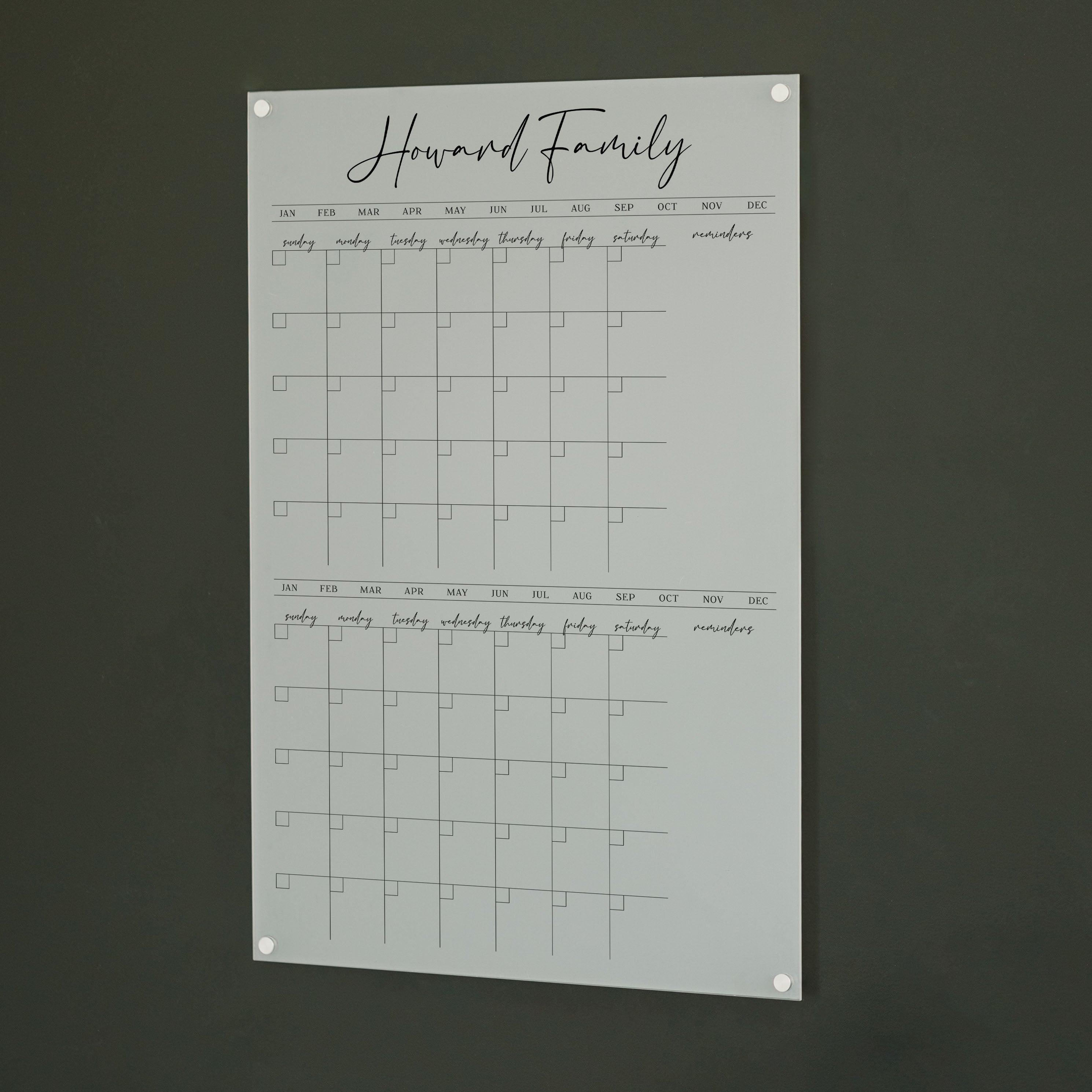 2 Month Frosted Acrylic Calendar + 2 Sections | Vertical Pennington