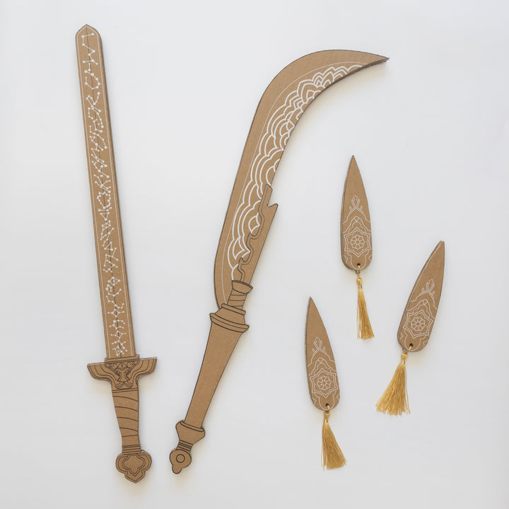 DIY KPop Demon Hunter Cardboard Swords, Axes, and Daggers for Kids – Birthday Party Craft, Recyclable Sword Decoration Activity