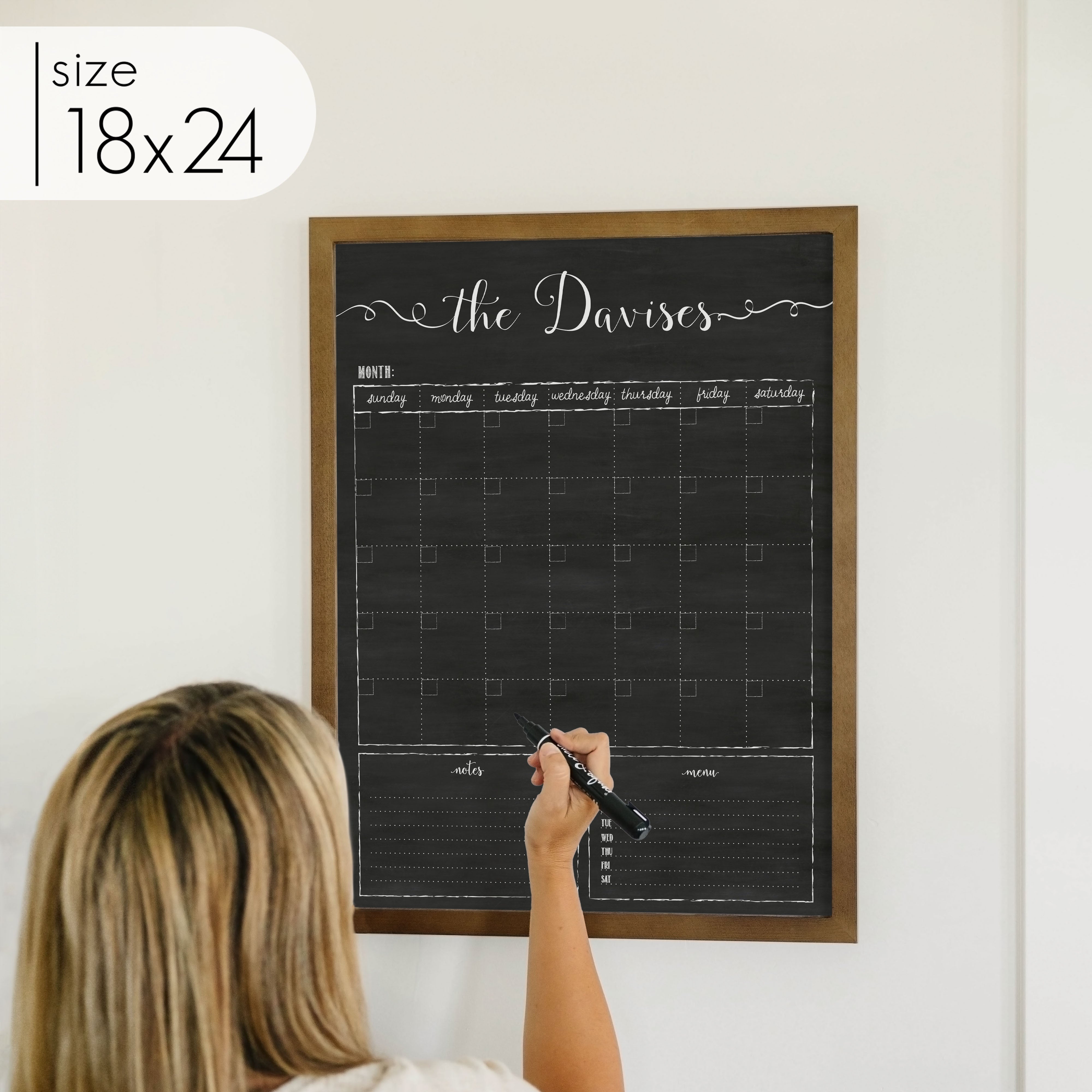 Monthly Framed Chalkboard Calendar + 2 sections | Vertical Knope