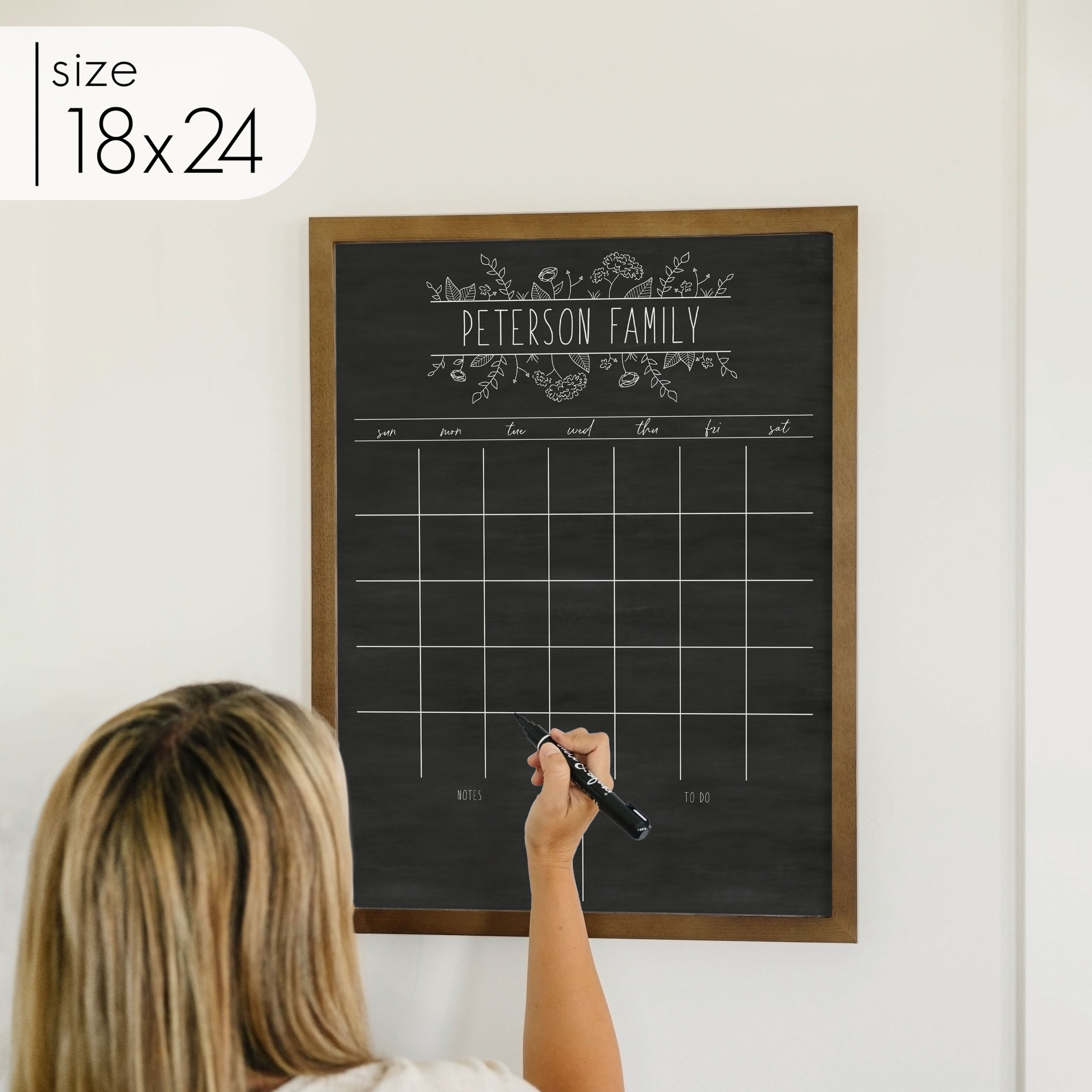 Monthly Framed Chalkboard Calendar + 2 sections | Vertical Lucy