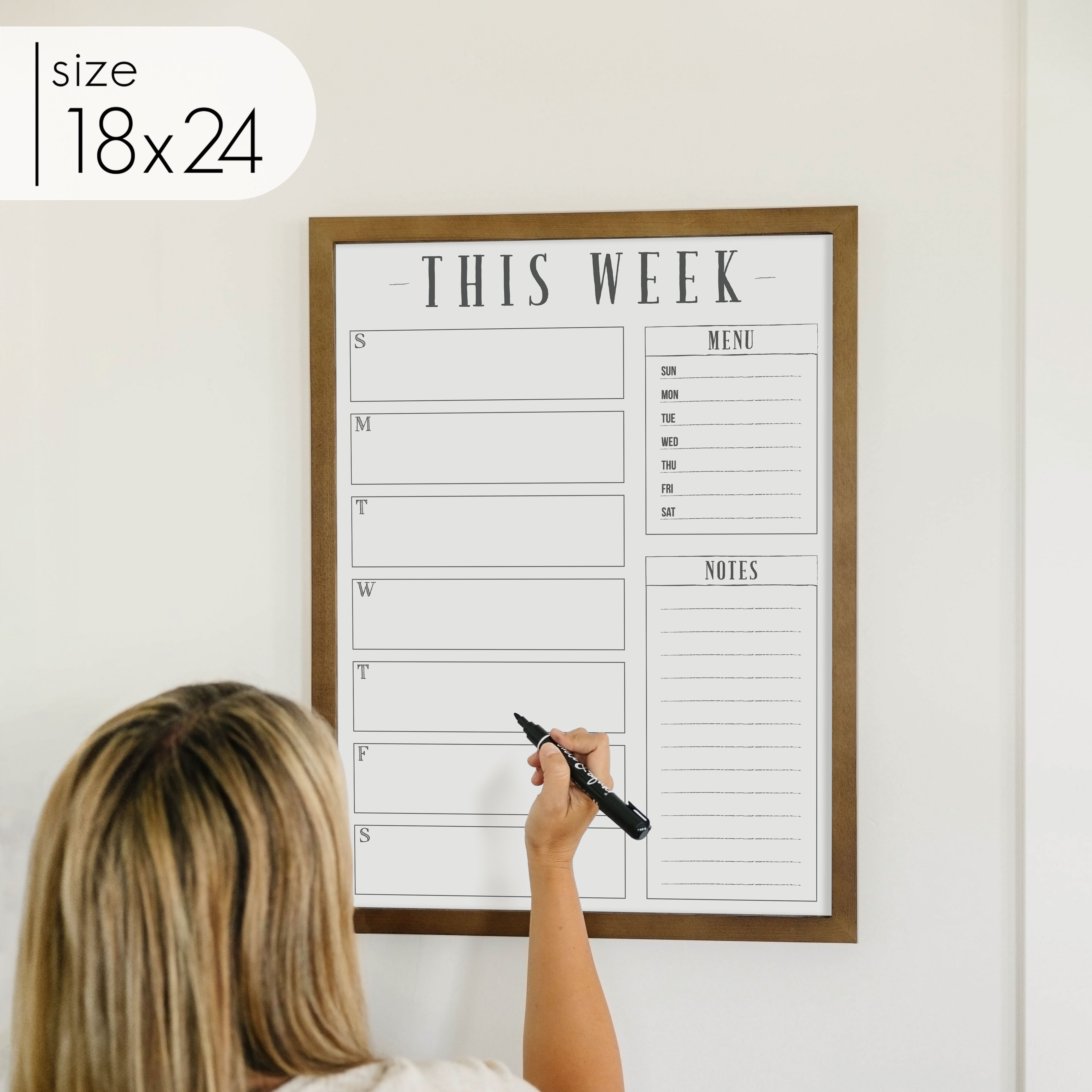 Weekly Framed Whiteboard Calendar + 2 sections | Vertical Swanson