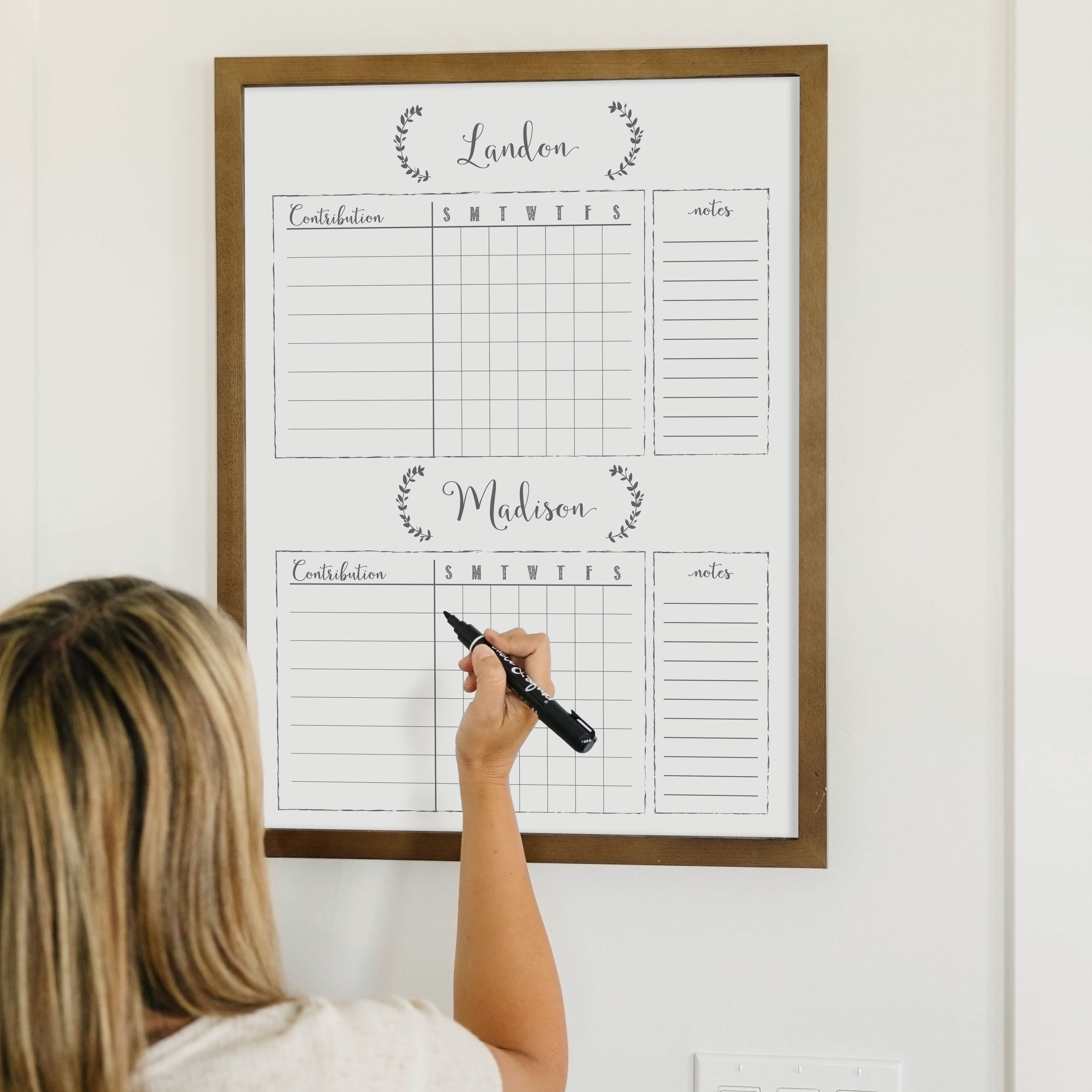 2 Person Framed Whiteboard Chore Chart  | Vertical Eagleton