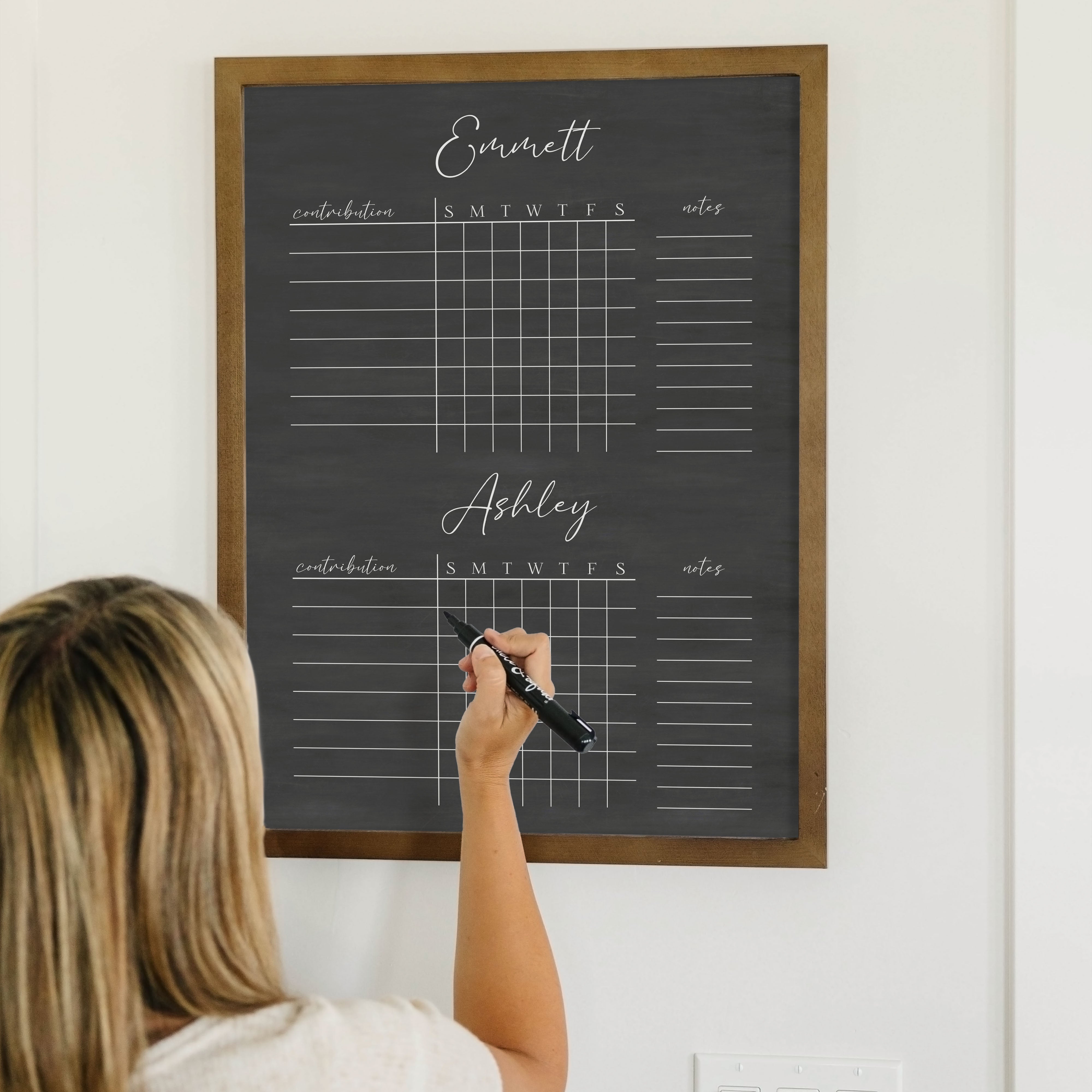 2 Person Framed Chalkboard Chore Chart  | Vertical Pennington