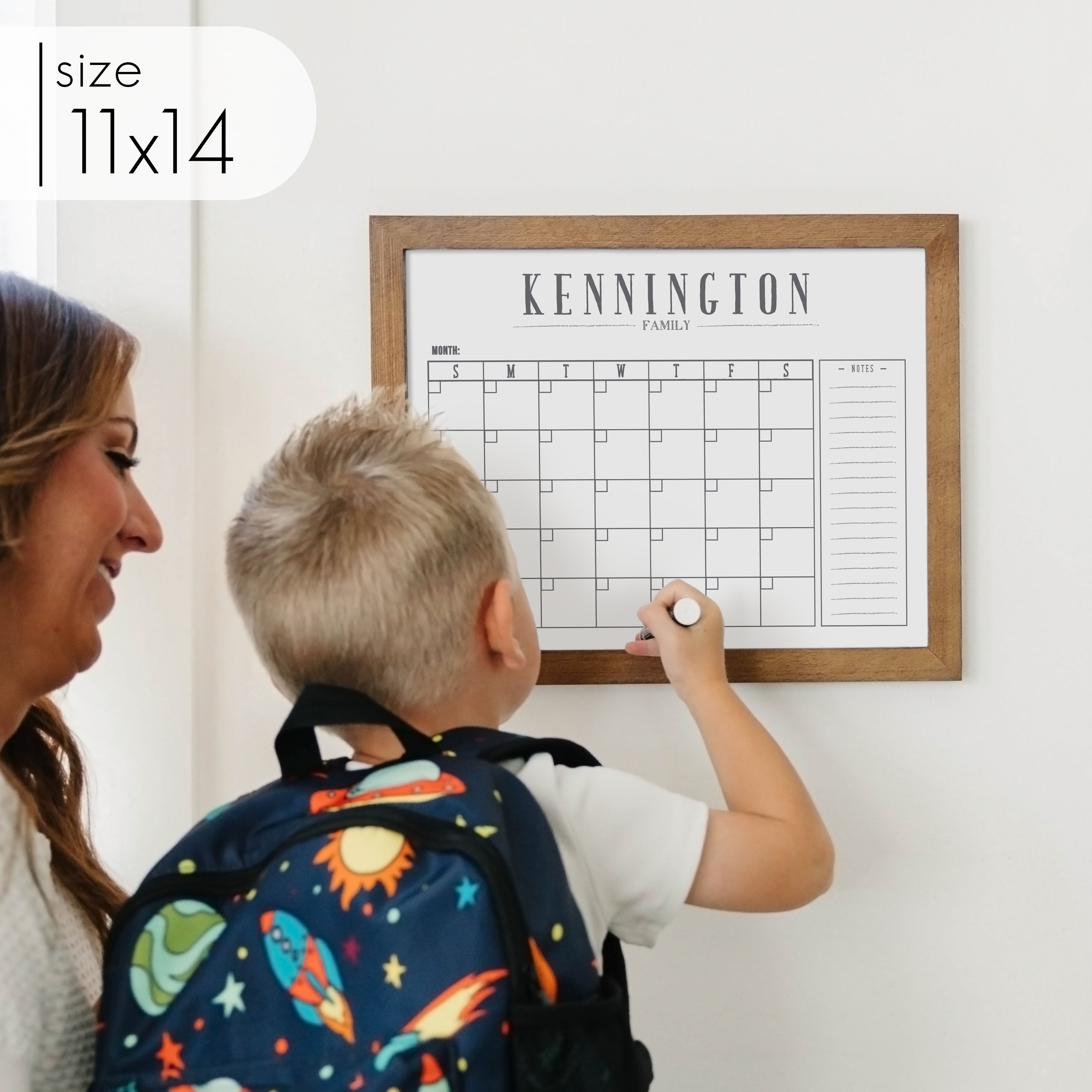 Monthly Framed Whiteboard Calendar + 1 section | Horizontal Swanson