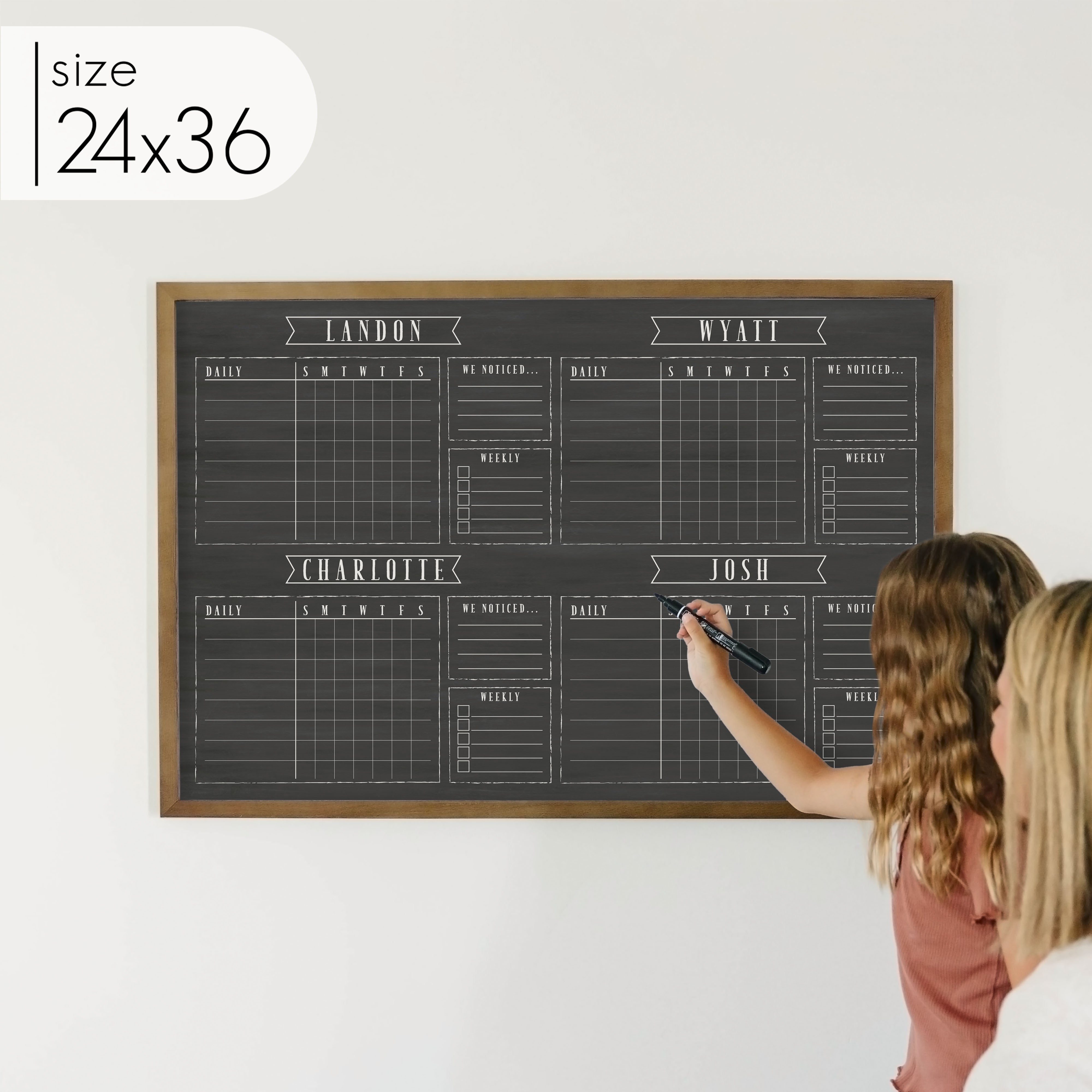 4 Person Framed Chore Chart Chalkboard | Horizontal Swanson