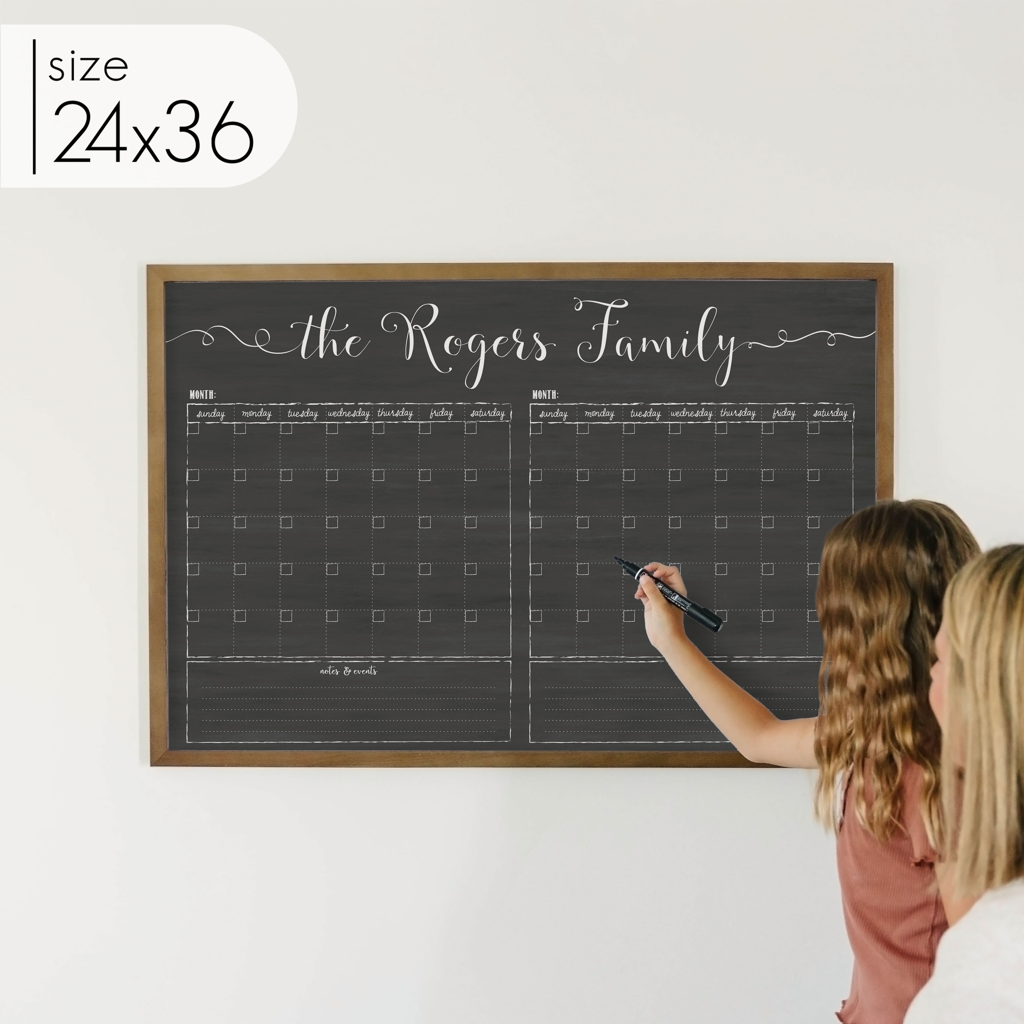 2 Month Framed Chalkboard Calendar + 2 sections | Horizontal Knope