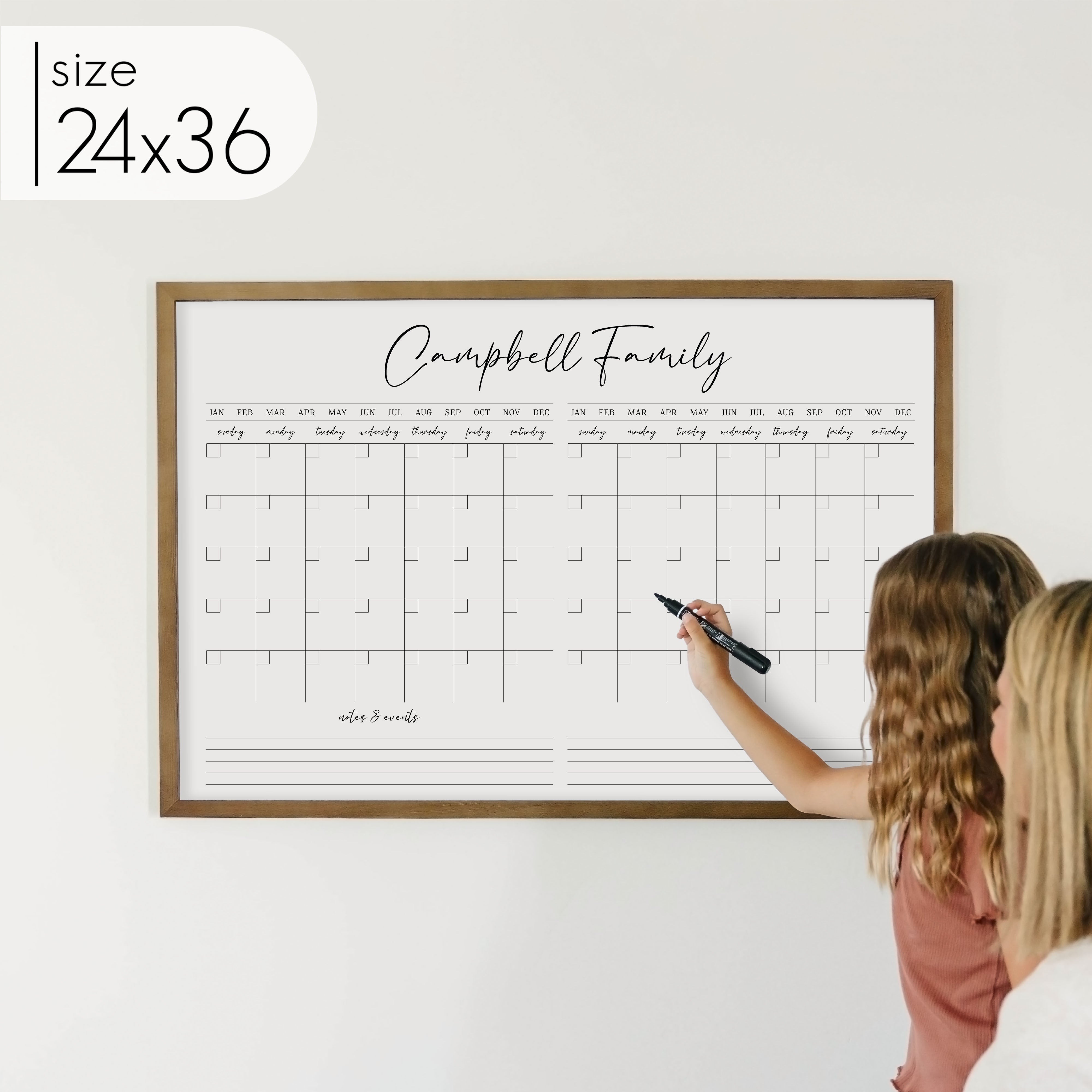 2 Month Framed Whiteboard Calendar + 2 sections | Horizontal Pennington