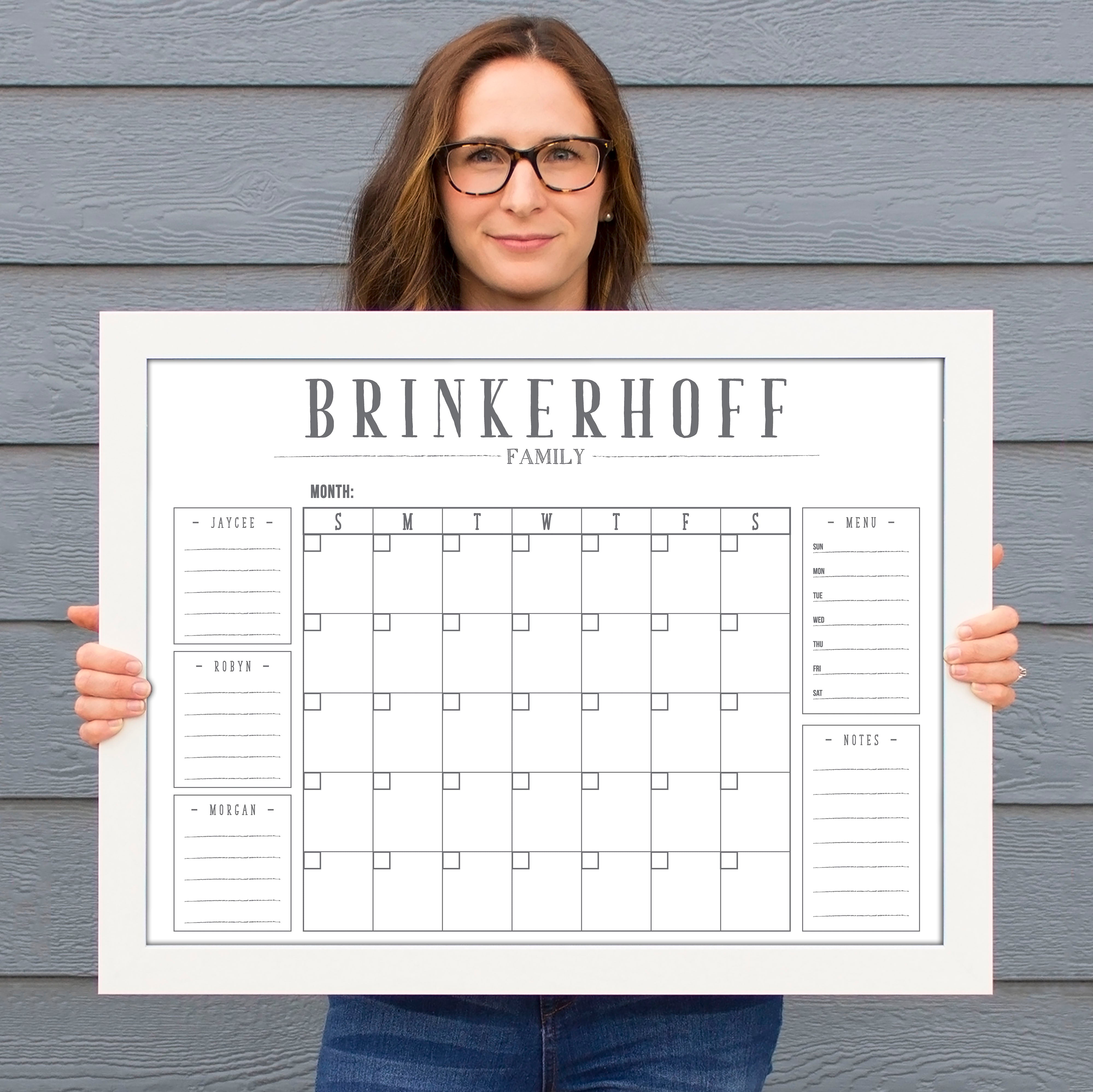 Monthly Framed Whiteboard Calendar + 5 sections | Horizontal Swanson