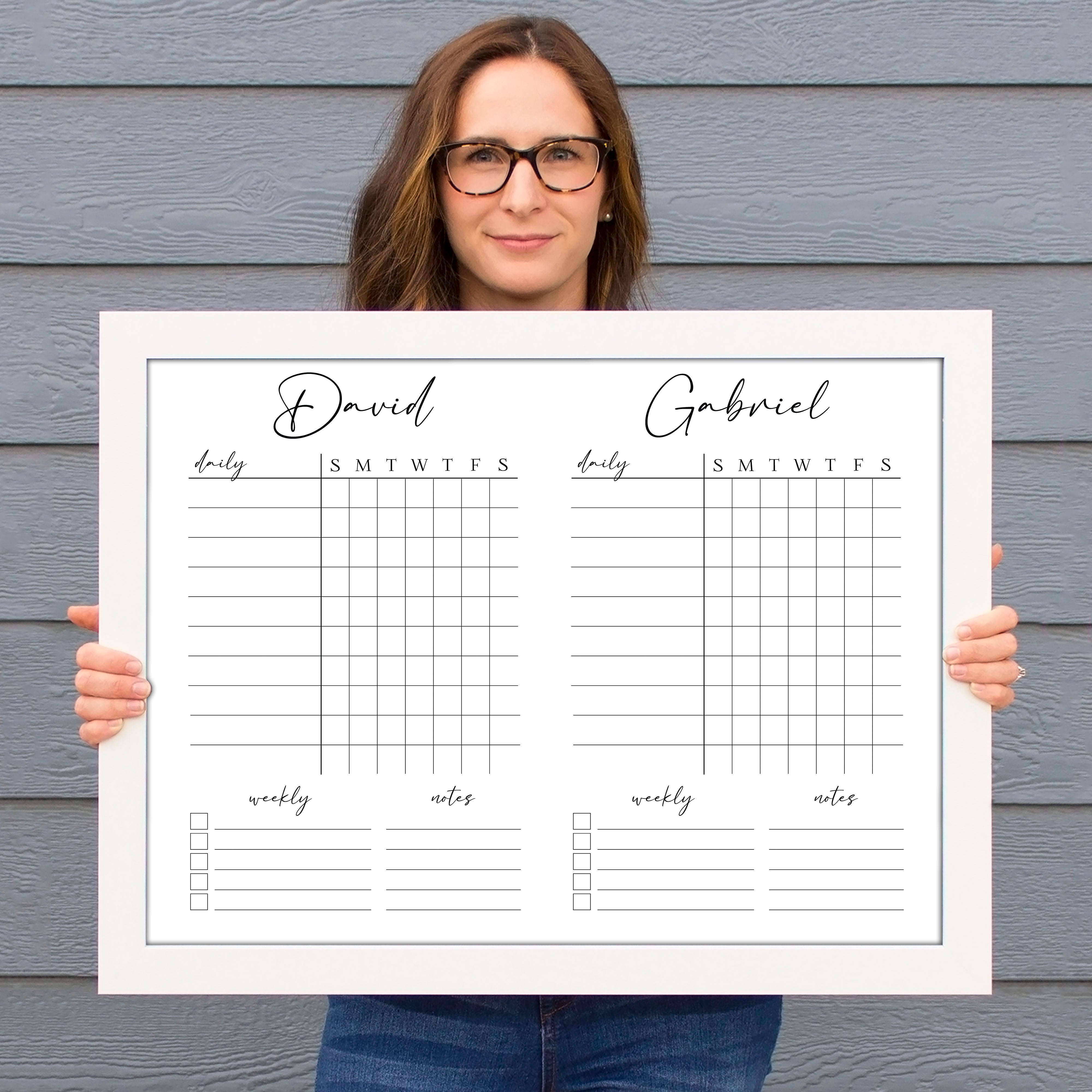 2 Person Framed Whiteboard Chore Chart  | Horizontal Pennington