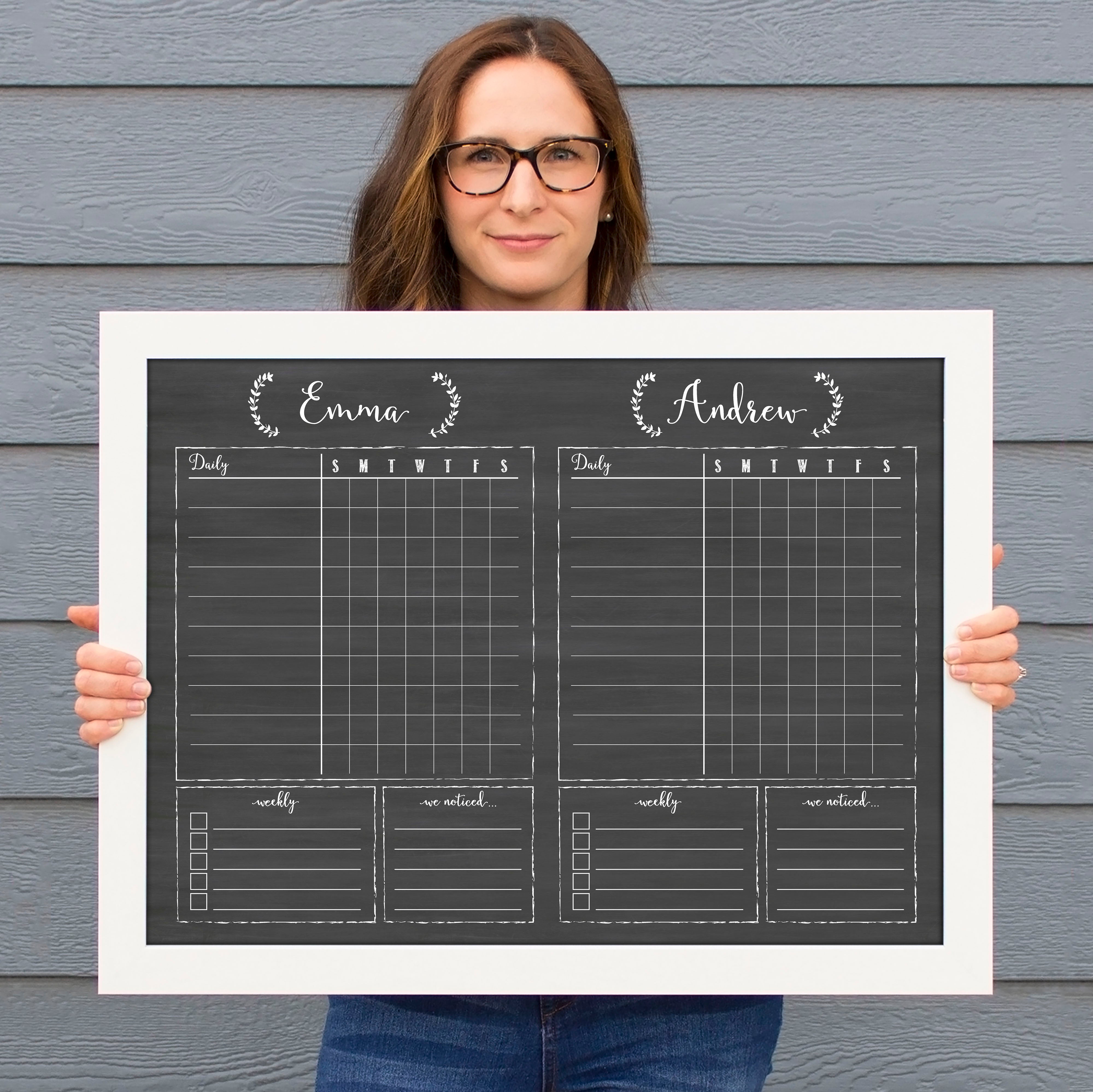 2 Person Framed Chalkboard Chore Chart  | Horizontal Eagleton
