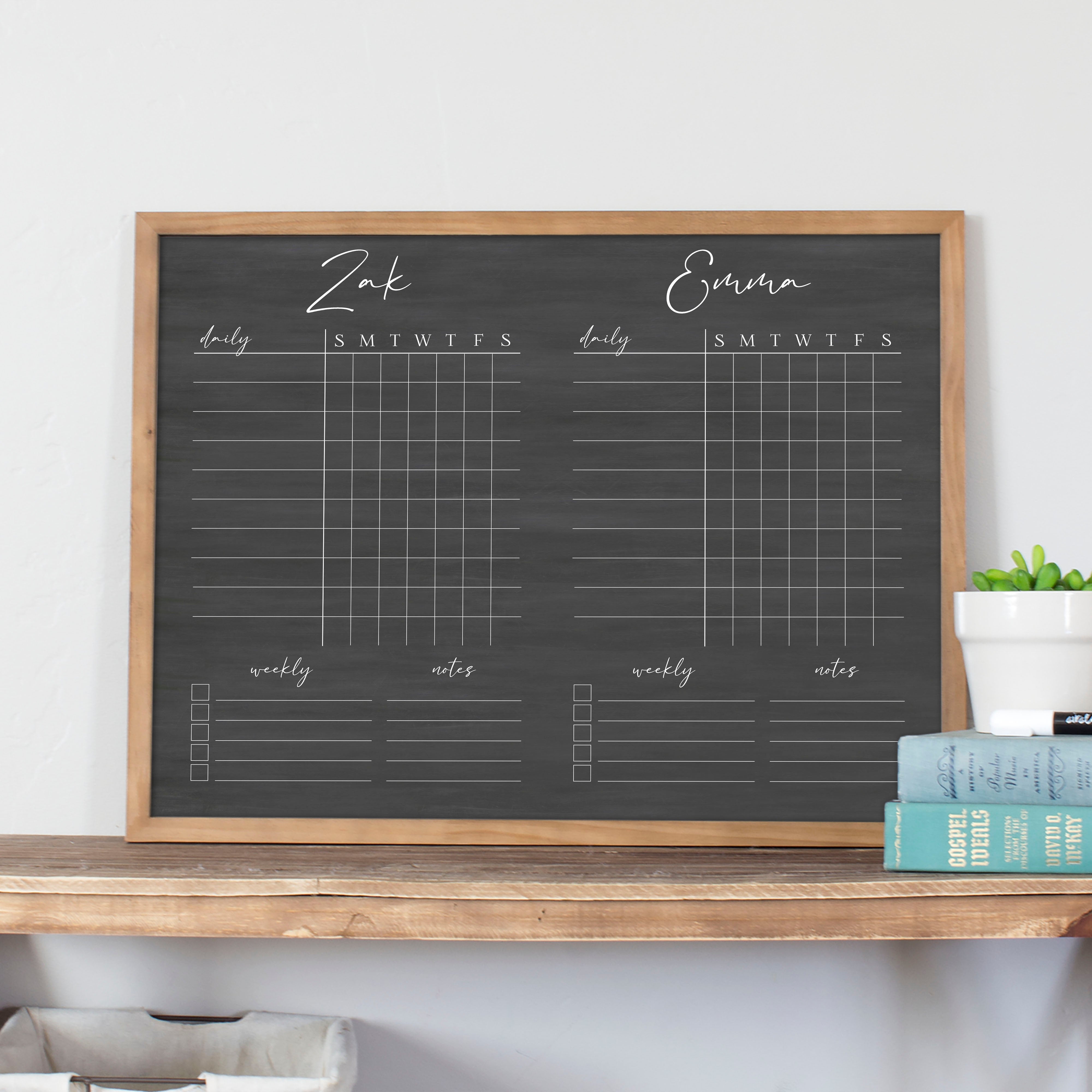 2 Person Framed Chalkboard Chore Chart  | Horizontal Pennington
