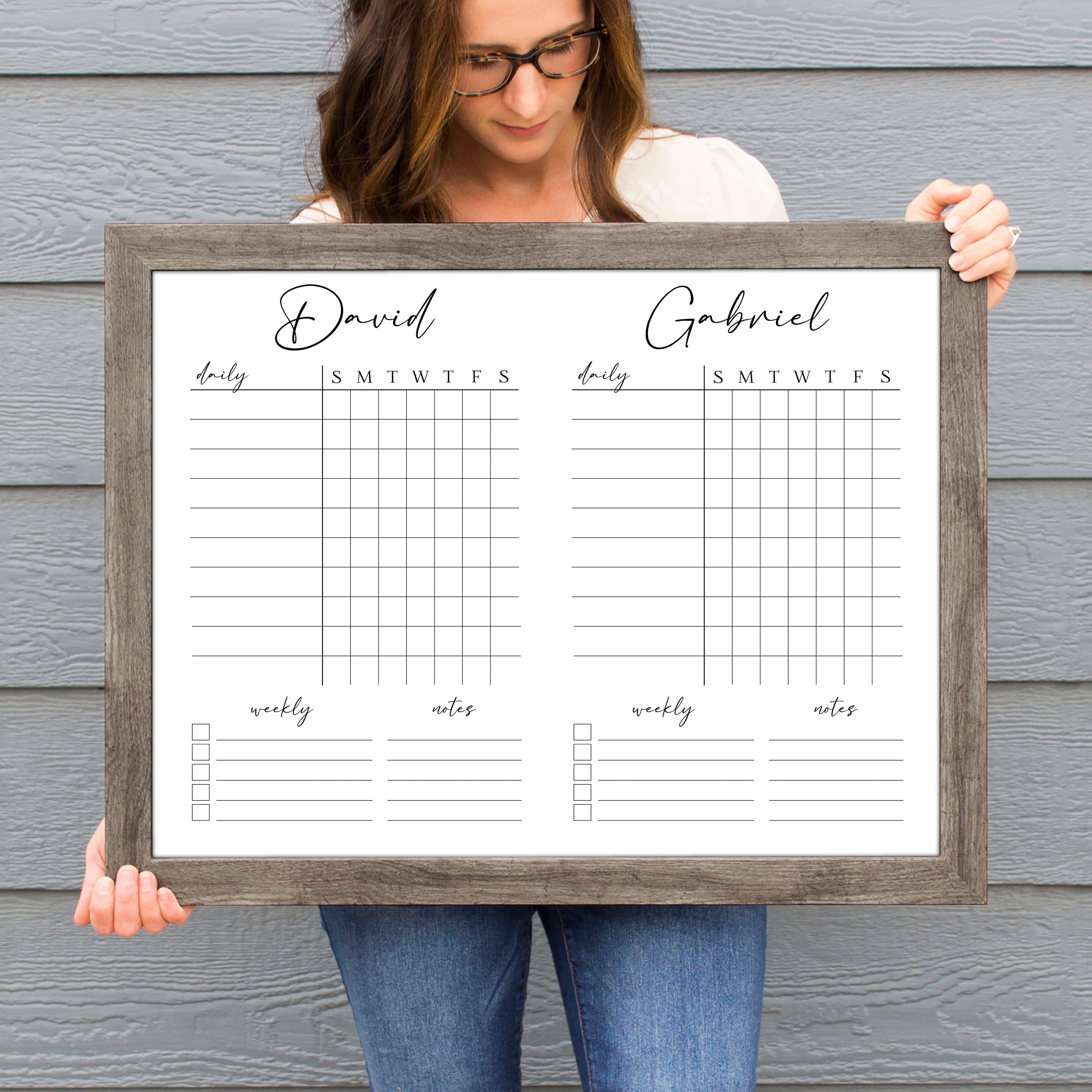 2 Person Framed Whiteboard Chore Chart  | Horizontal Pennington