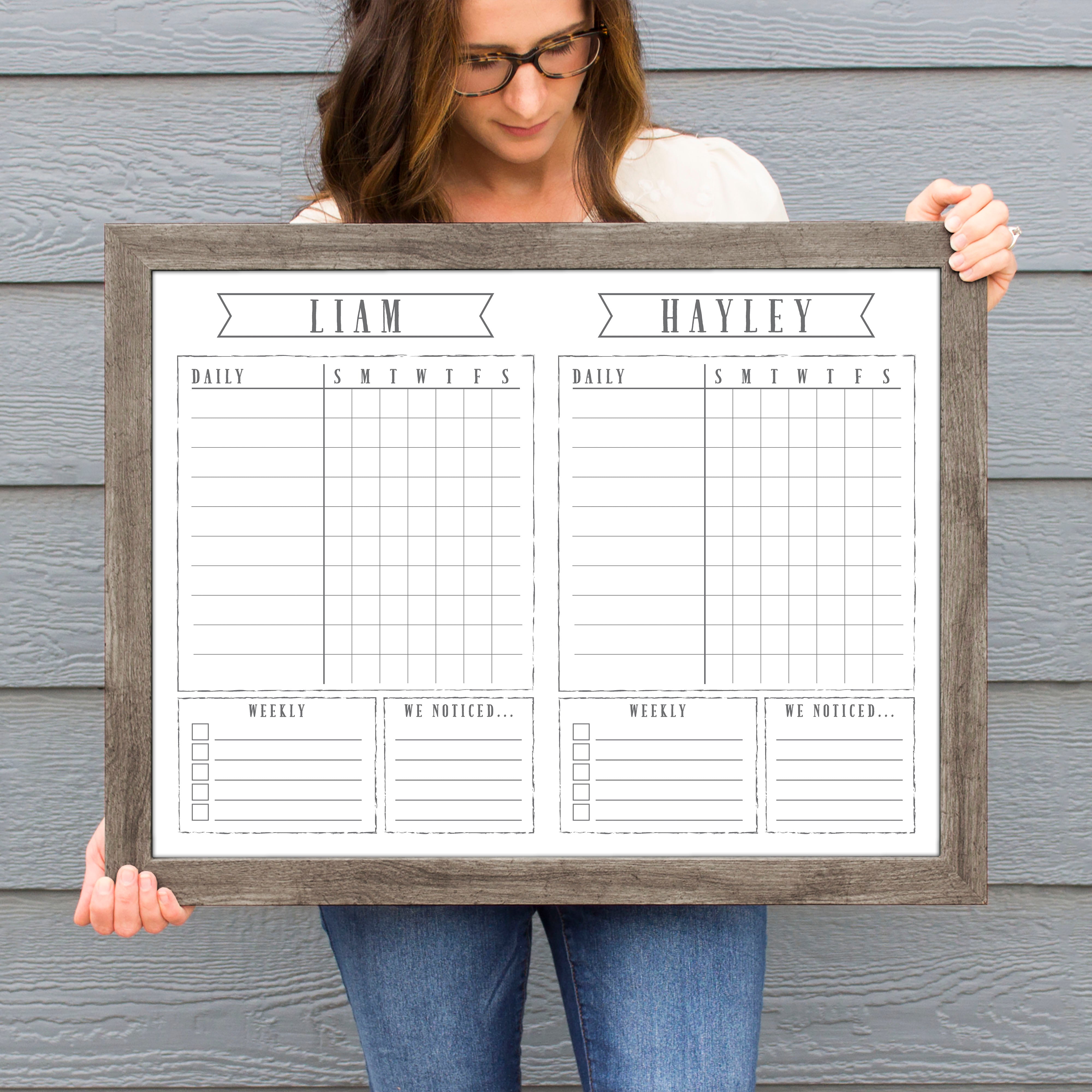 2 Person Framed Whiteboard Chore Chart  | Horizontal Swanson