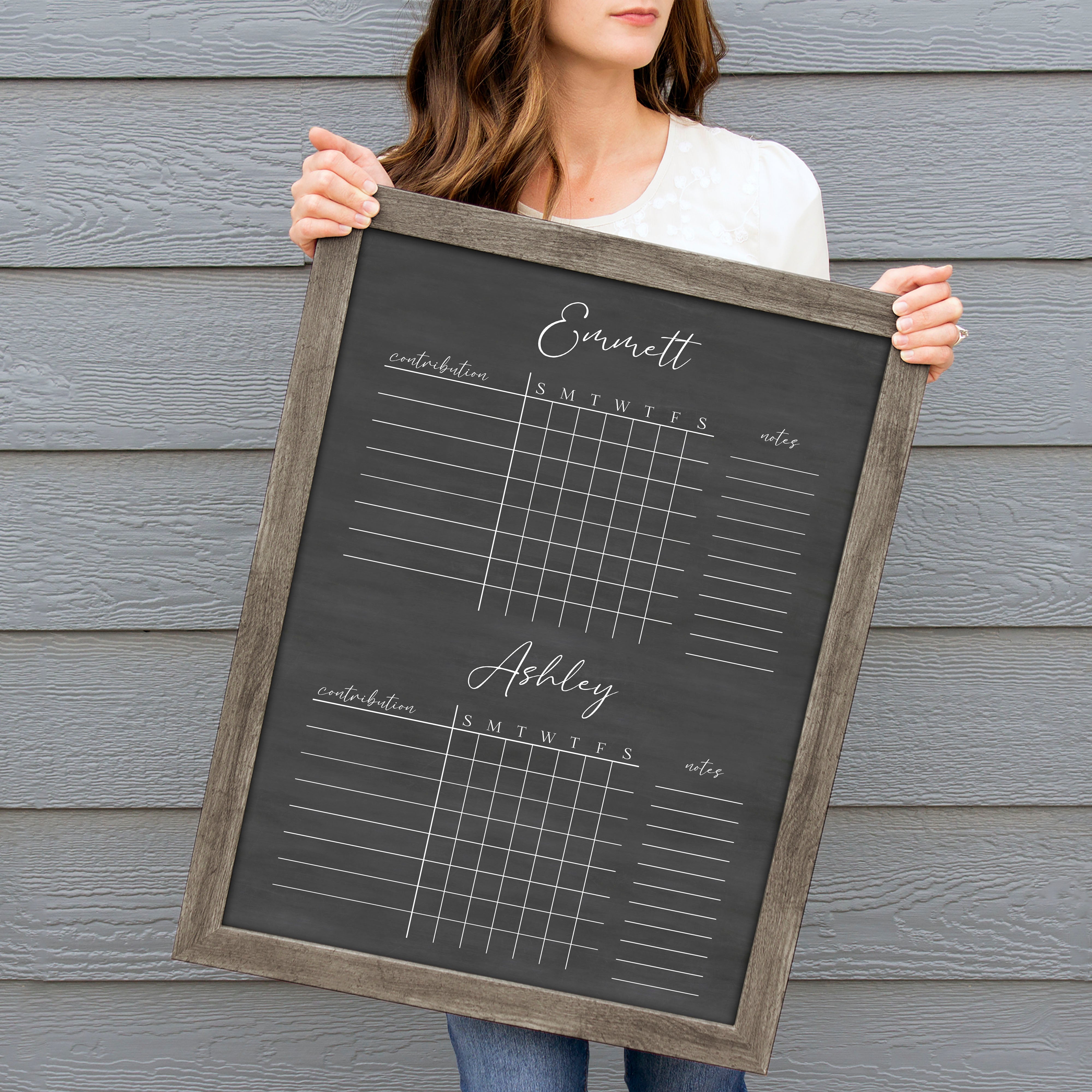 2 Person Framed Chalkboard Chore Chart  | Vertical Pennington