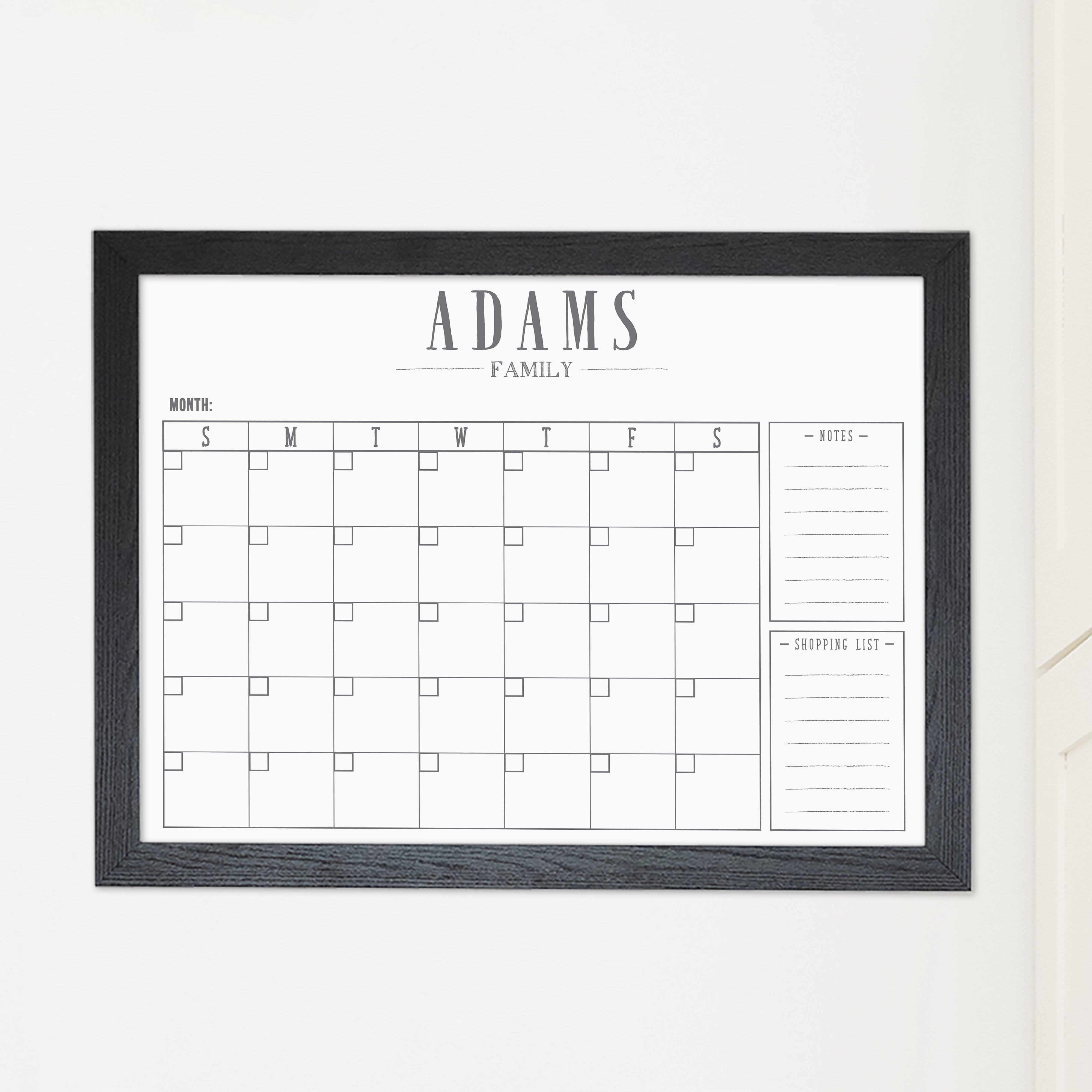 Monthly Framed Whiteboard Calendar + 2 sections | Horizontal Swanson