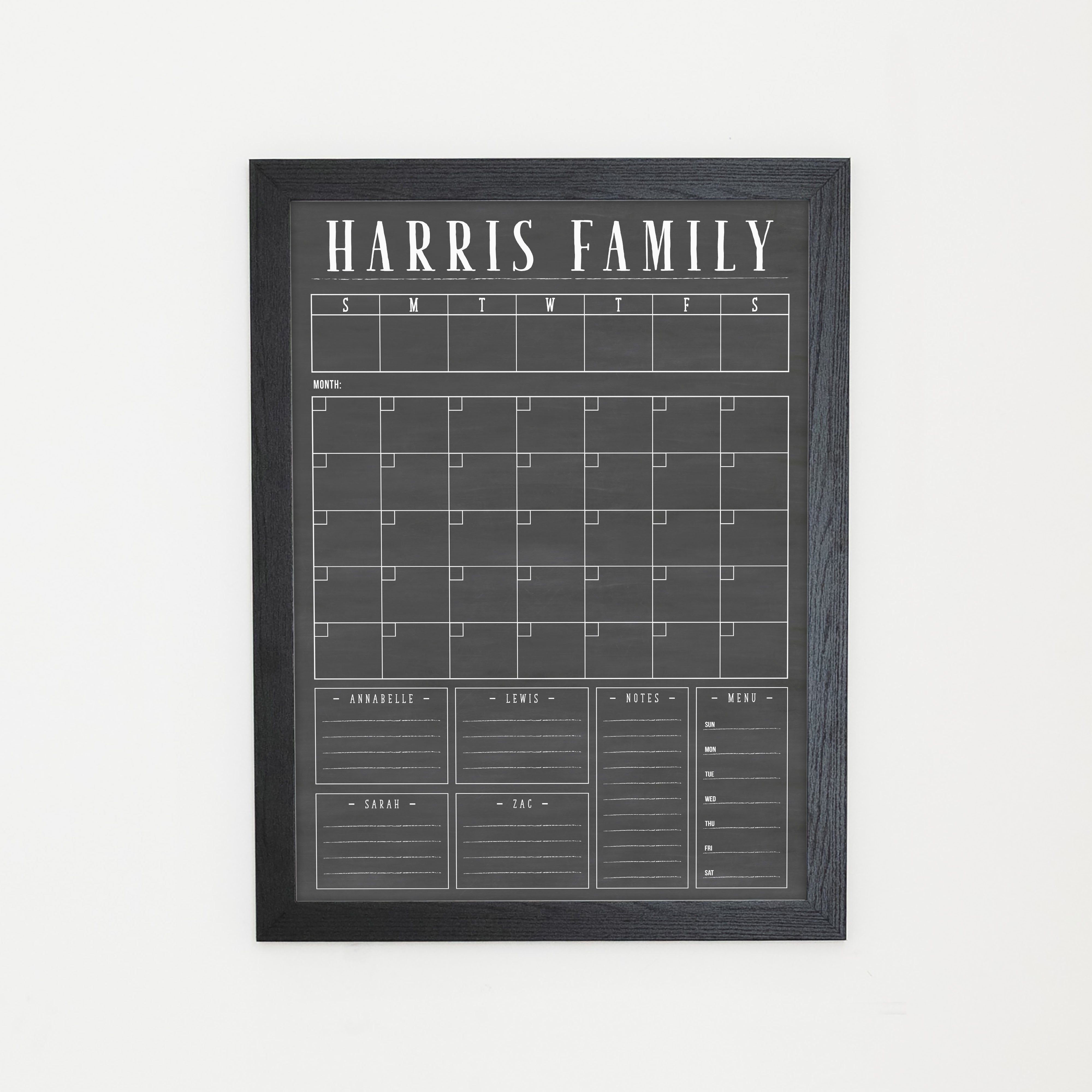 Week & Month Combo Framed Chalkboard + 6 sections | Vertical Swanson