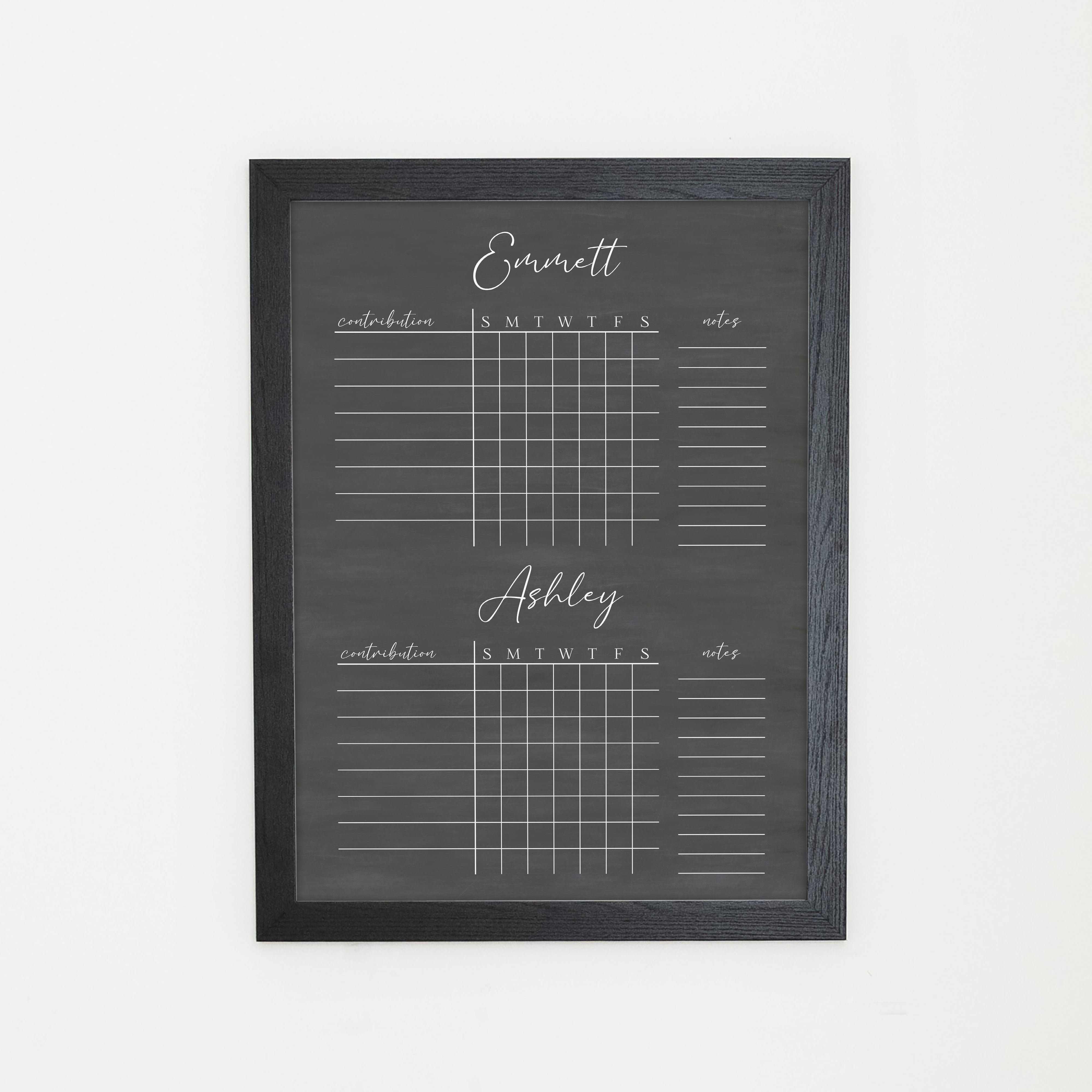 2 Person Framed Chalkboard Chore Chart  | Vertical Pennington