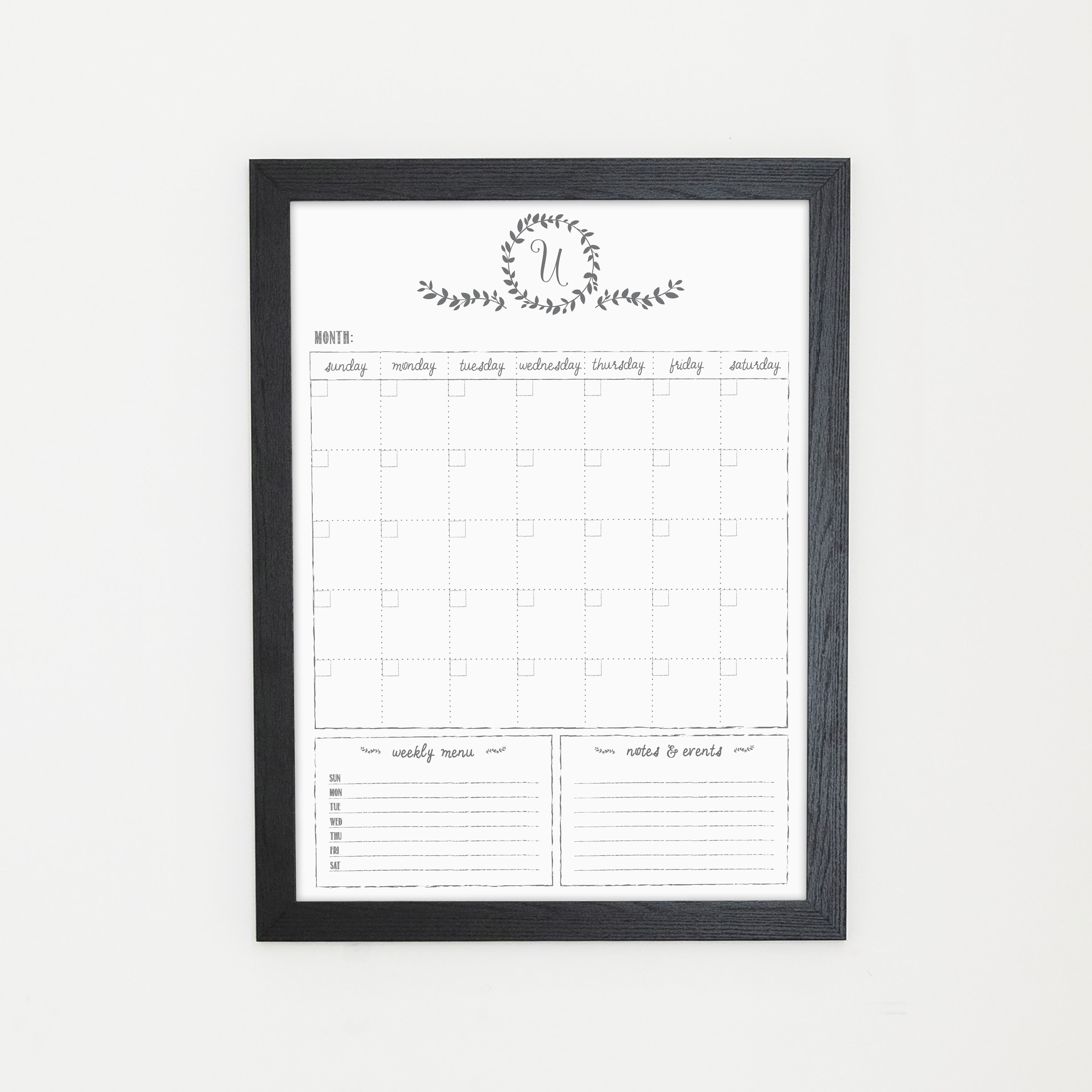 Monthly Framed Whiteboard Calendar + 2 sections | Vertical Donna