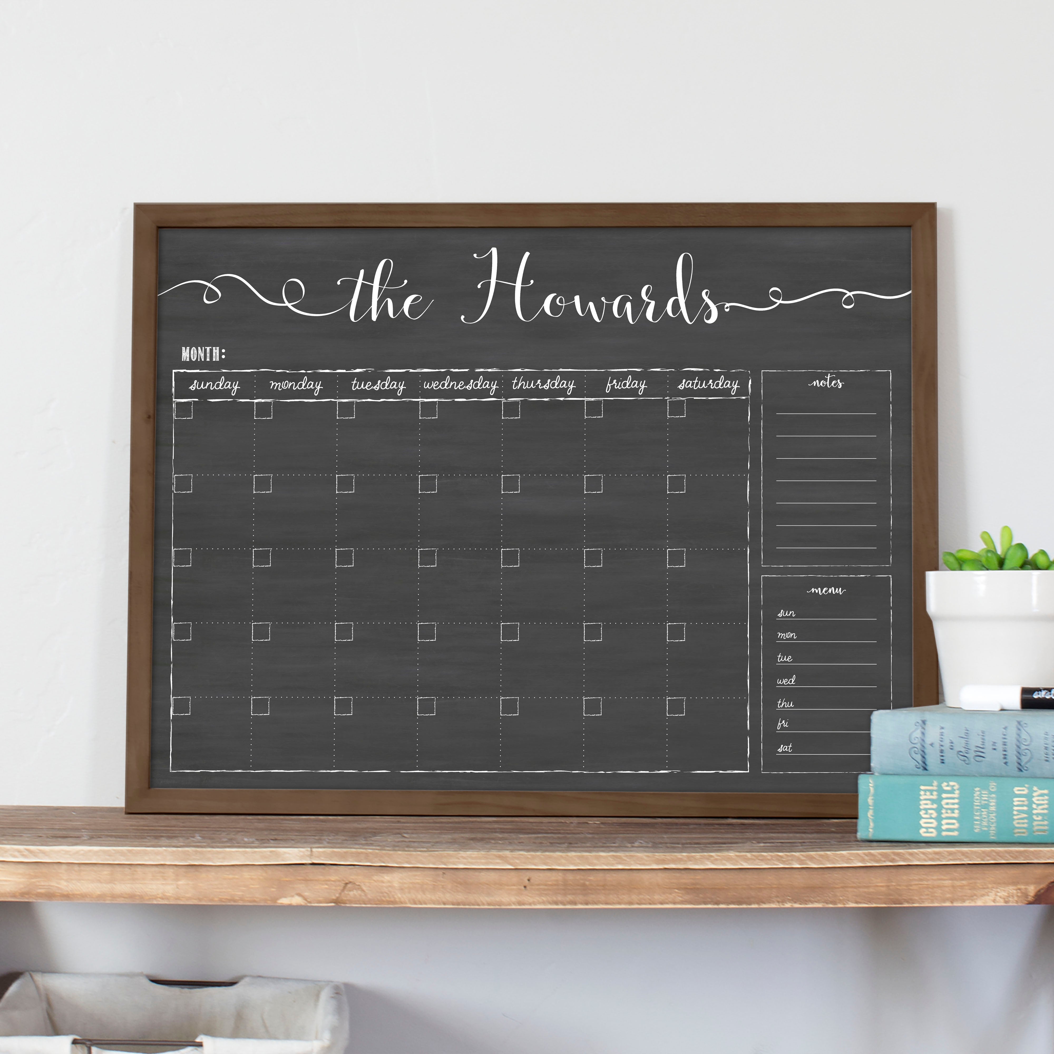 Monthly Framed Chalkboard Calendar + 2 sections | Horizontal Knope