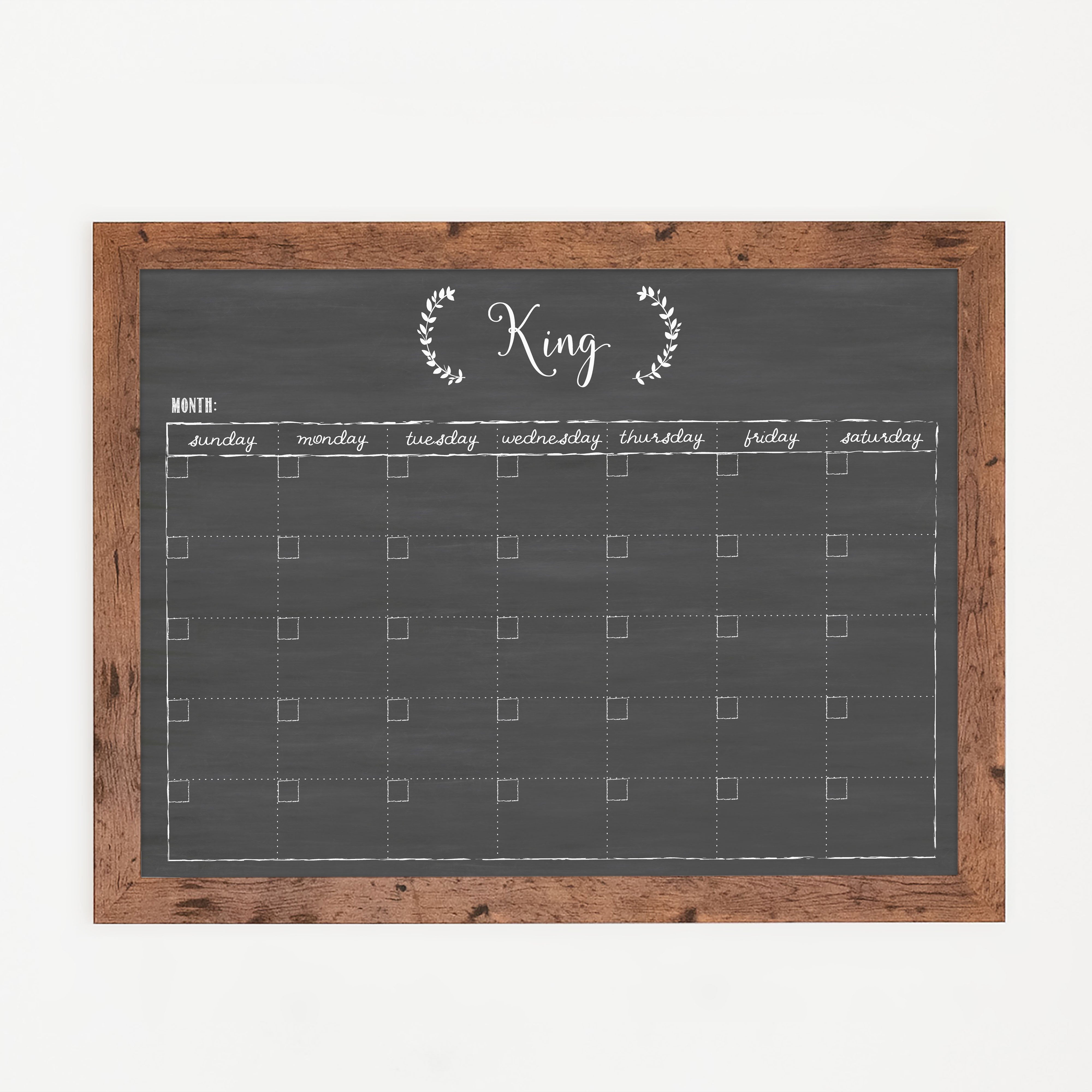 Monthly Framed Chalkboard Calendar | Horizontal Eagleton