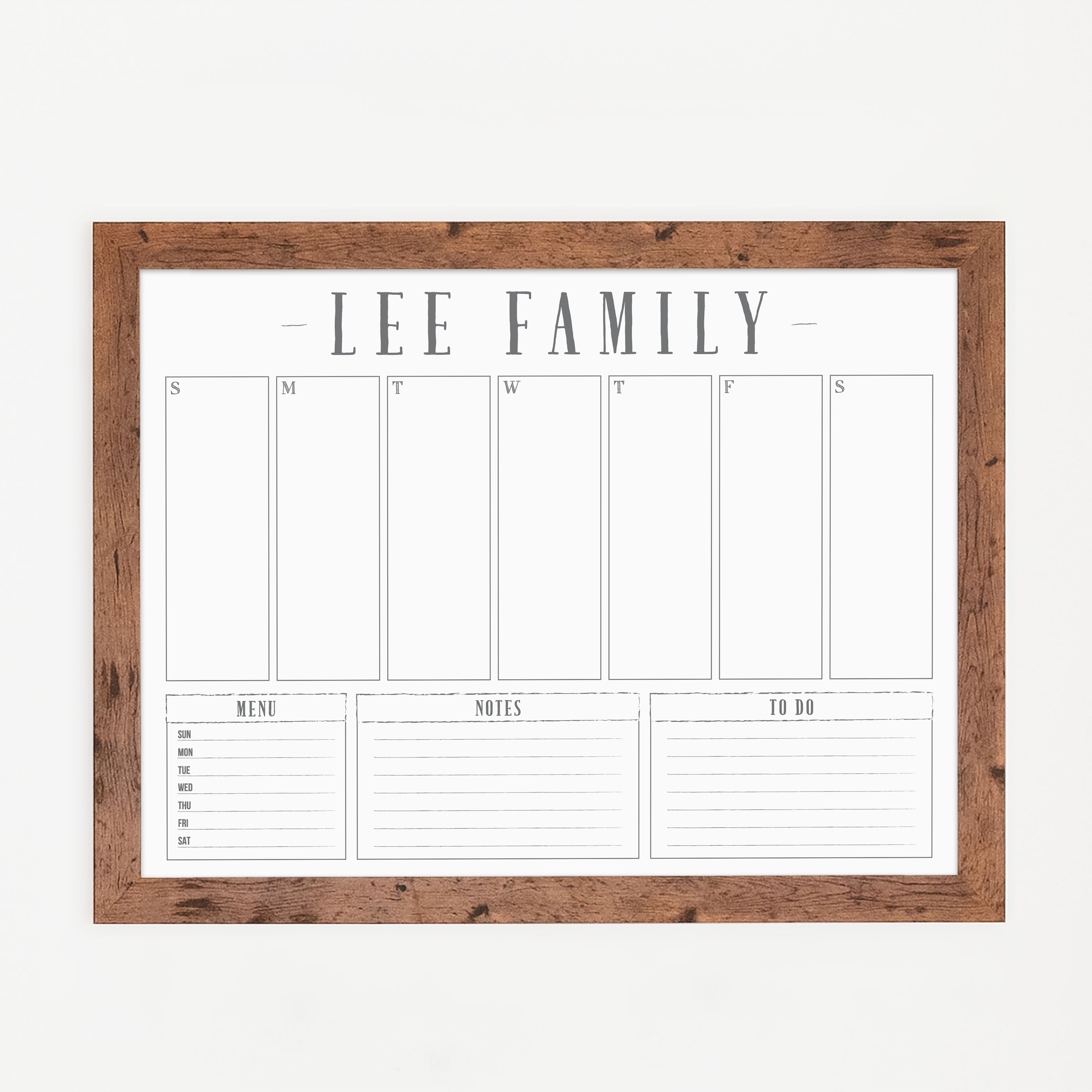 Weekly Framed Whiteboard Calendar + 3 sections | Horizontal Swanson