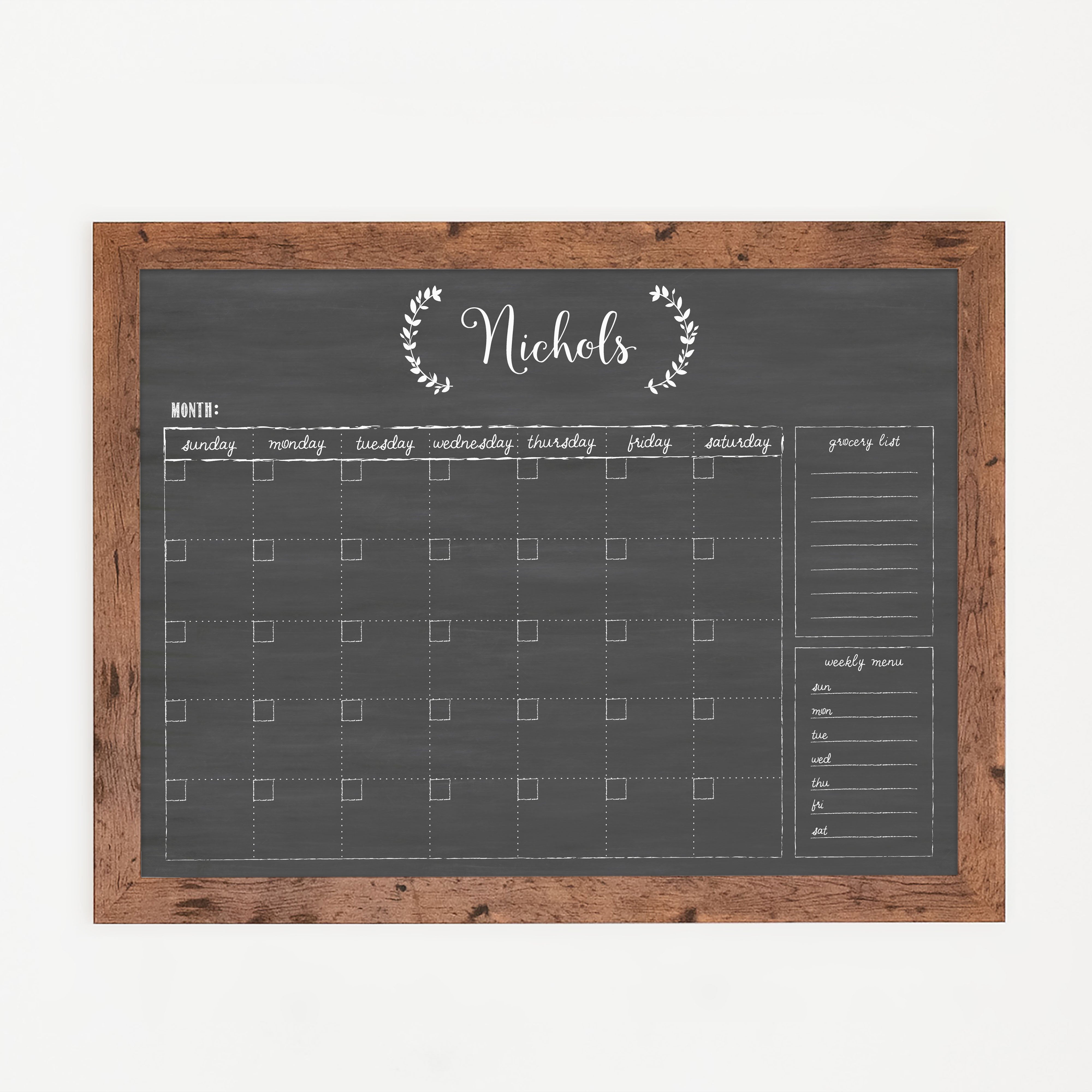 Monthly Framed Chalkboard Calendar + 2 sections | Horizontal Eagleton