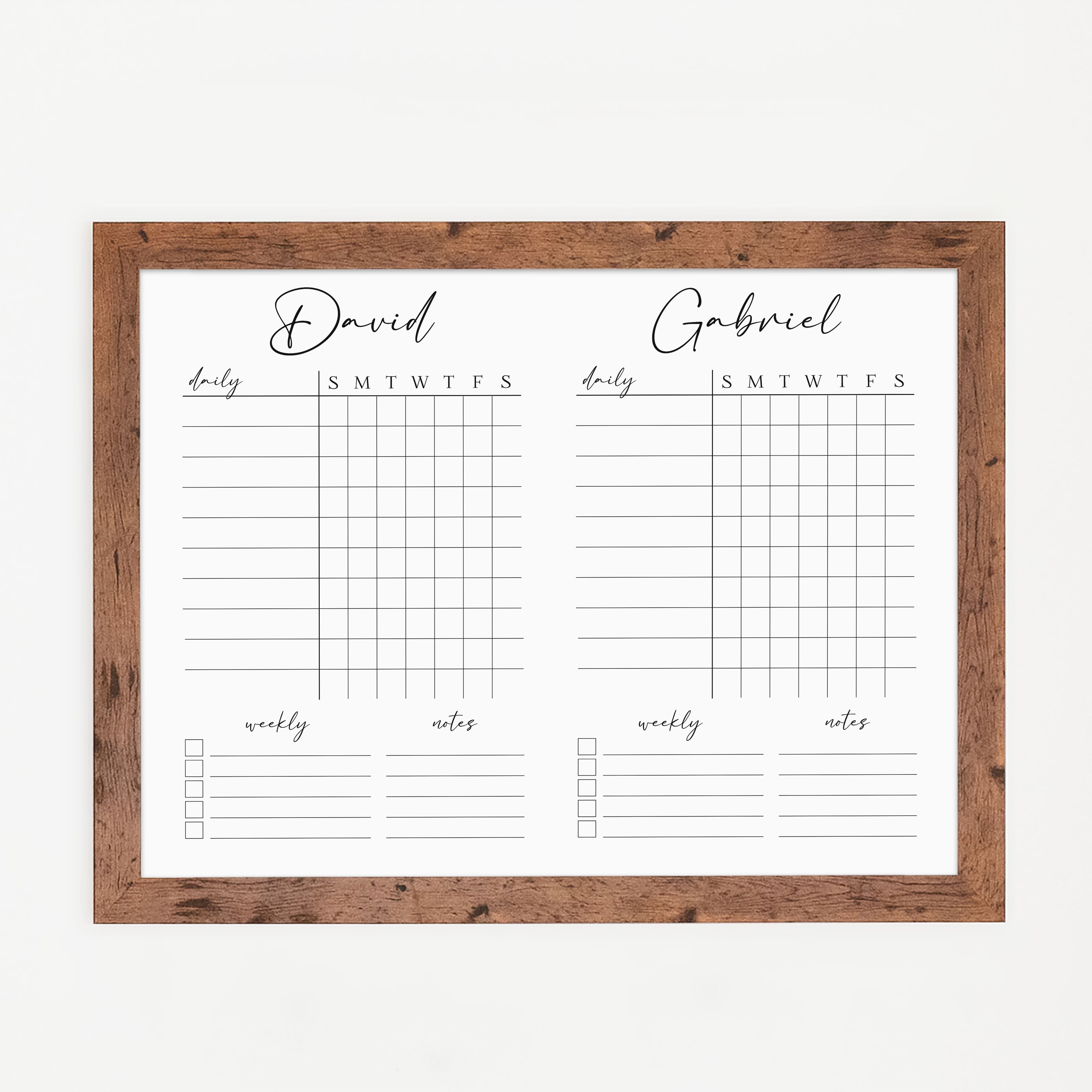 2 Person Framed Whiteboard Chore Chart  | Horizontal Pennington