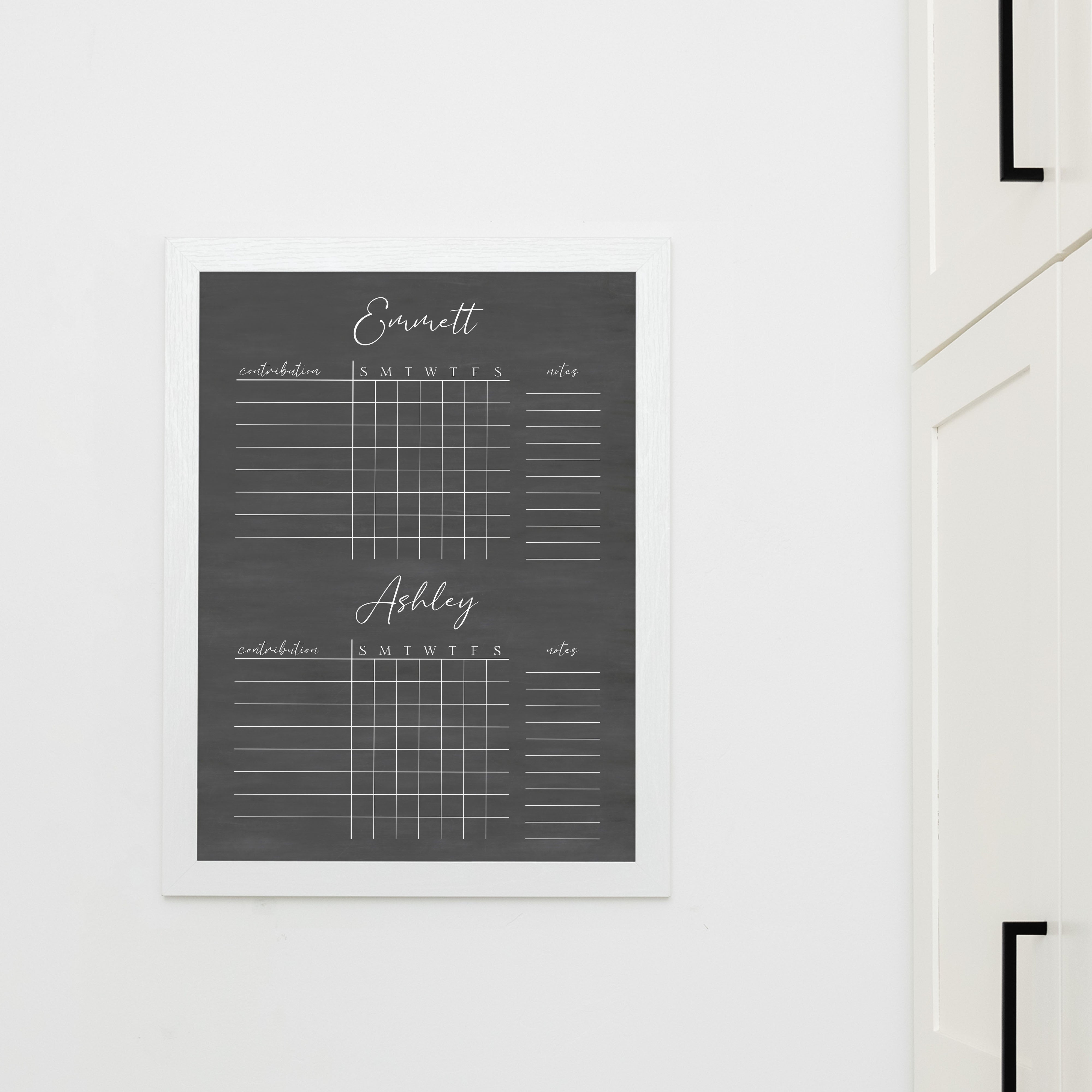 2 Person Framed Chalkboard Chore Chart  | Vertical Pennington