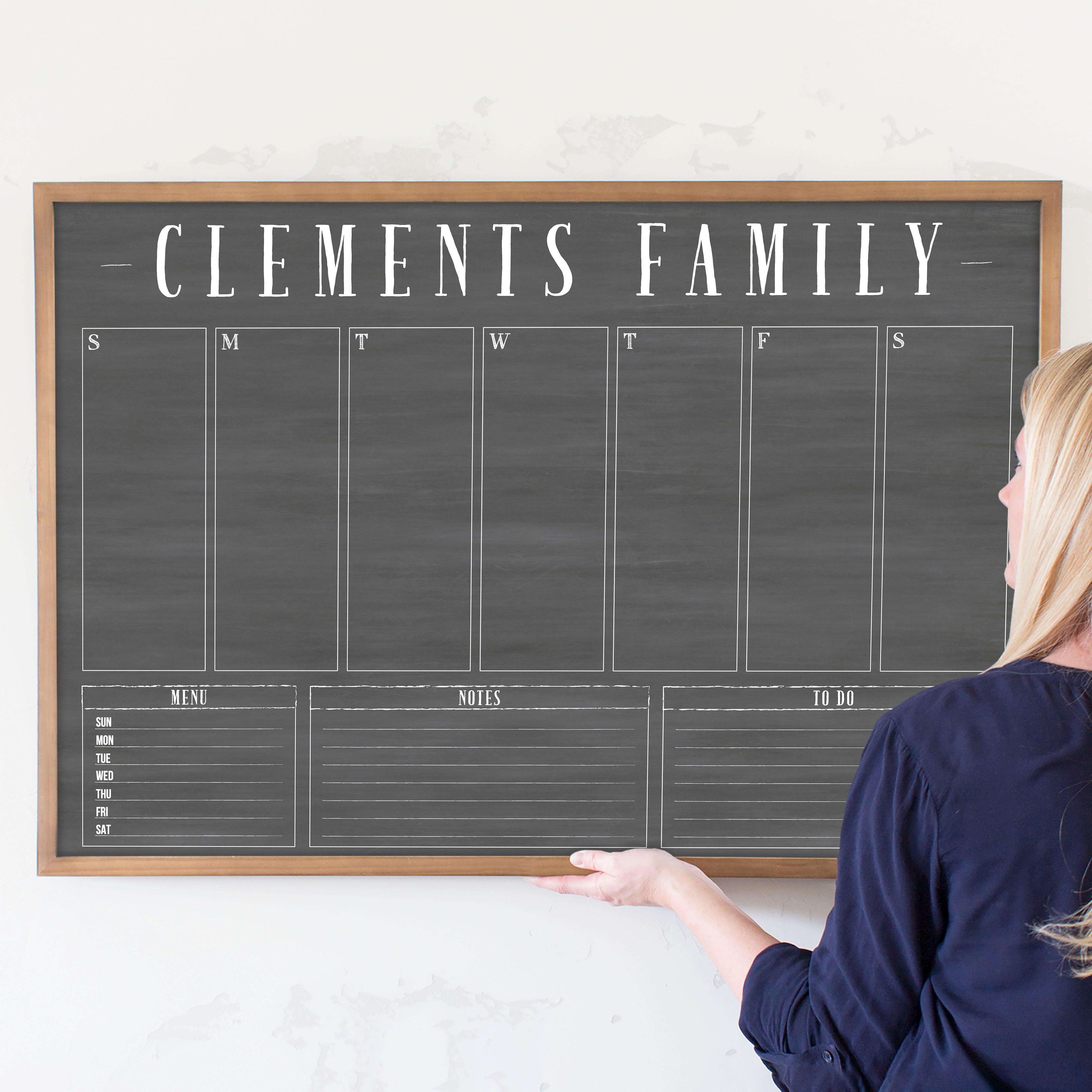 Weekly Framed Chalkboard Calendar + 3 sections | Horizontal Swanson