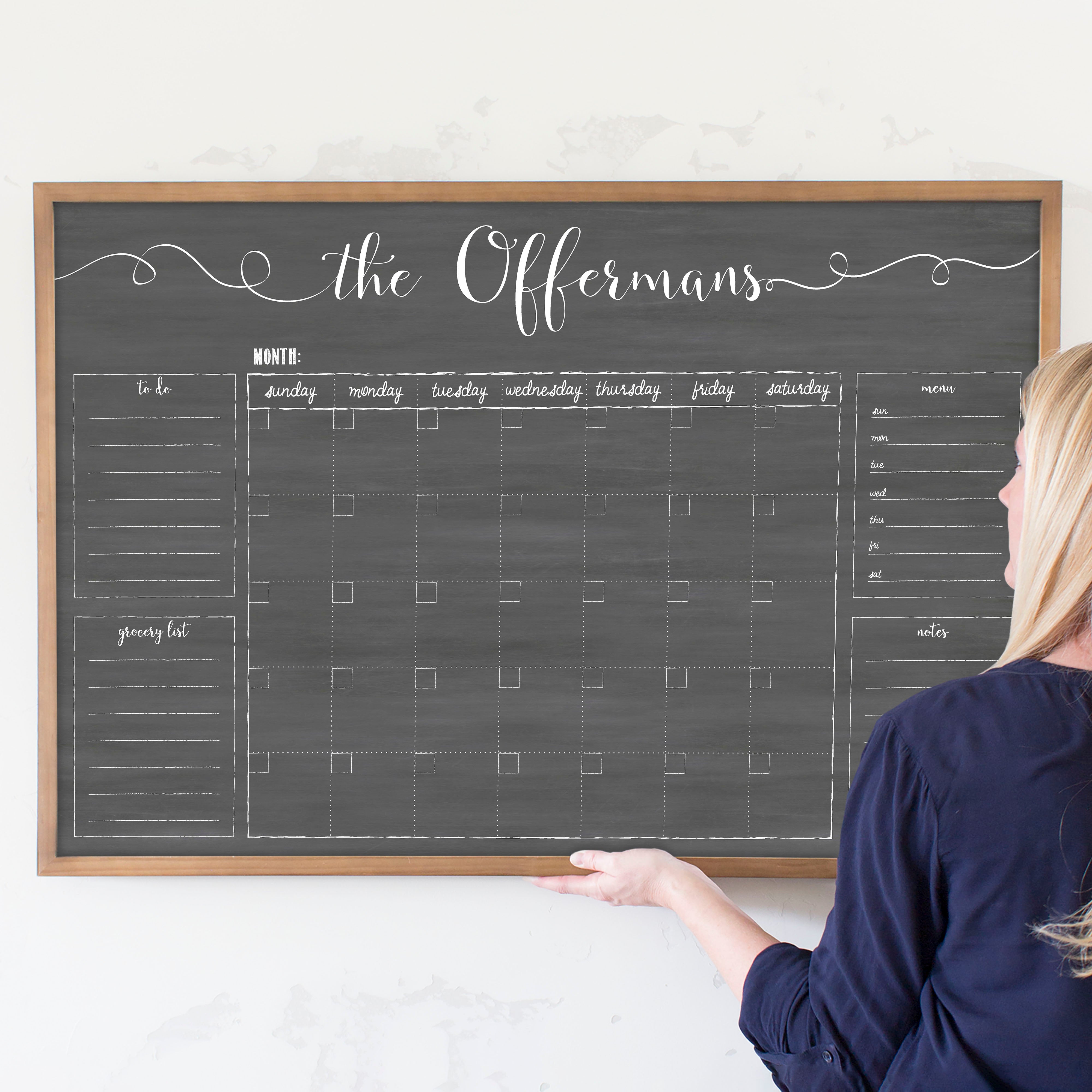 Monthly Framed Chalkboard Calendar + 4 sections | Horizontal Knope