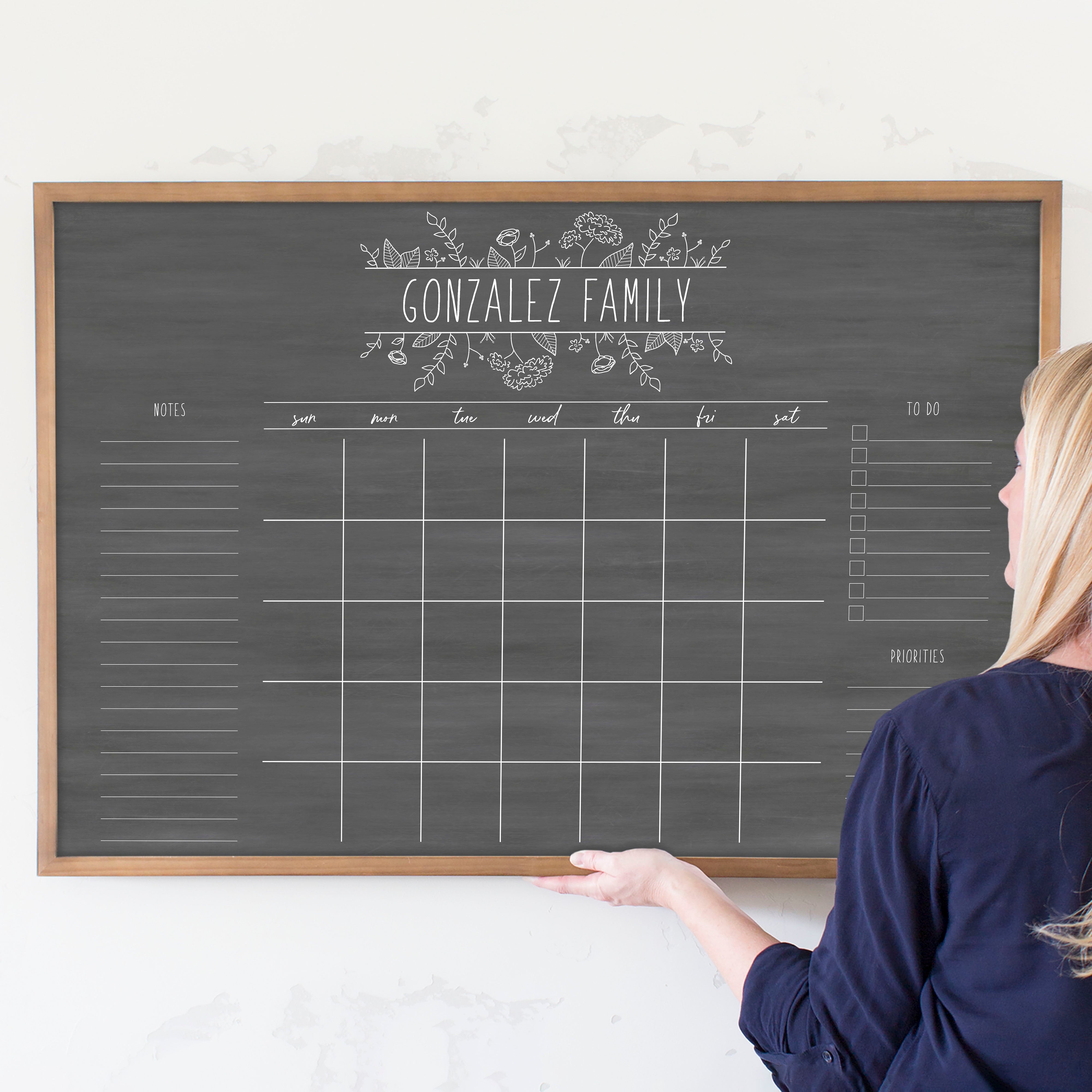 Monthly Framed Chalkboard Calendar + 3 sections | Horizontal Lucy